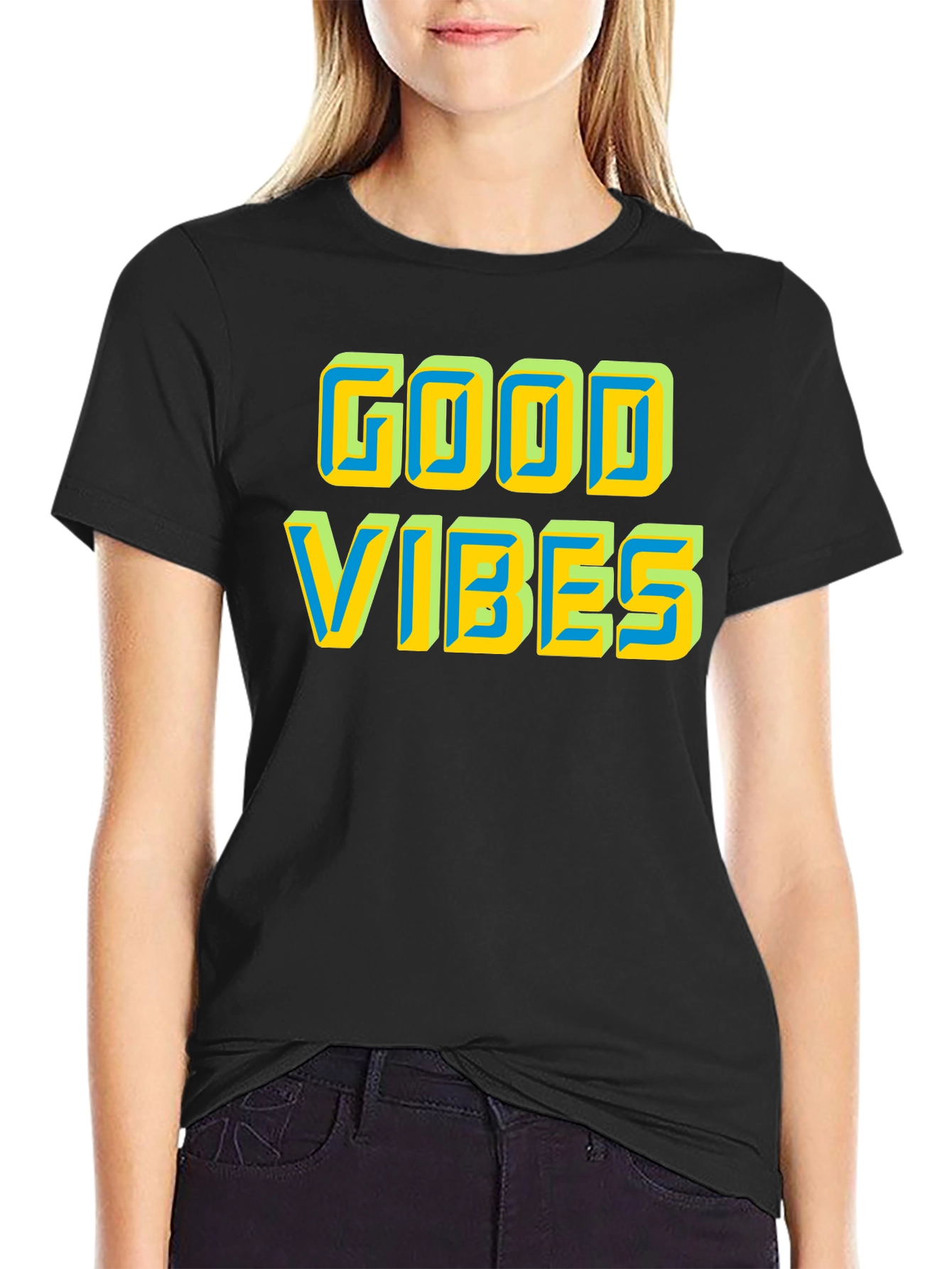 Black Good Vibes Graphic Tee - Positive Energy Shirt view 2