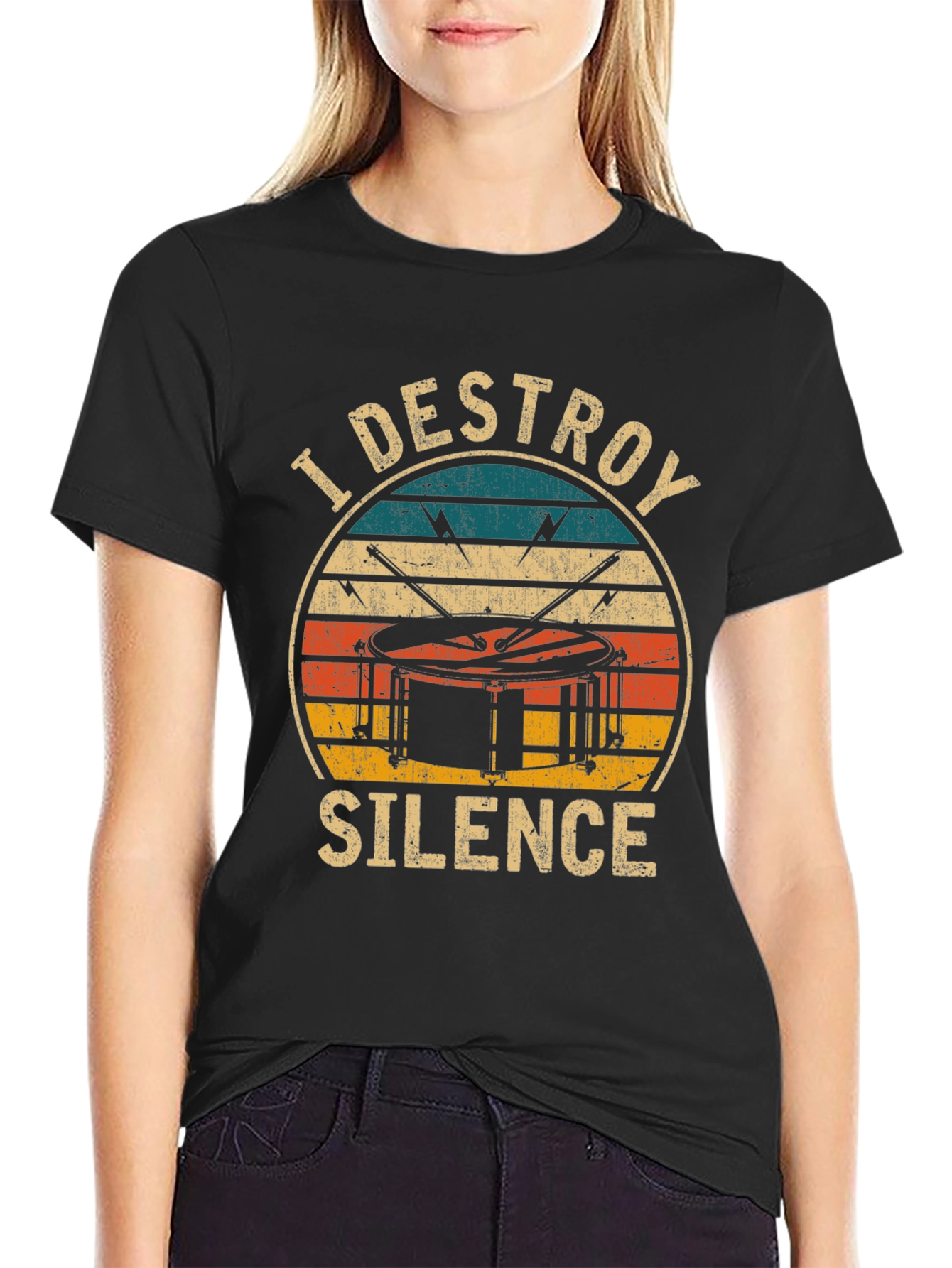 Black I Destroy Silence Drummer T-Shirt view 2