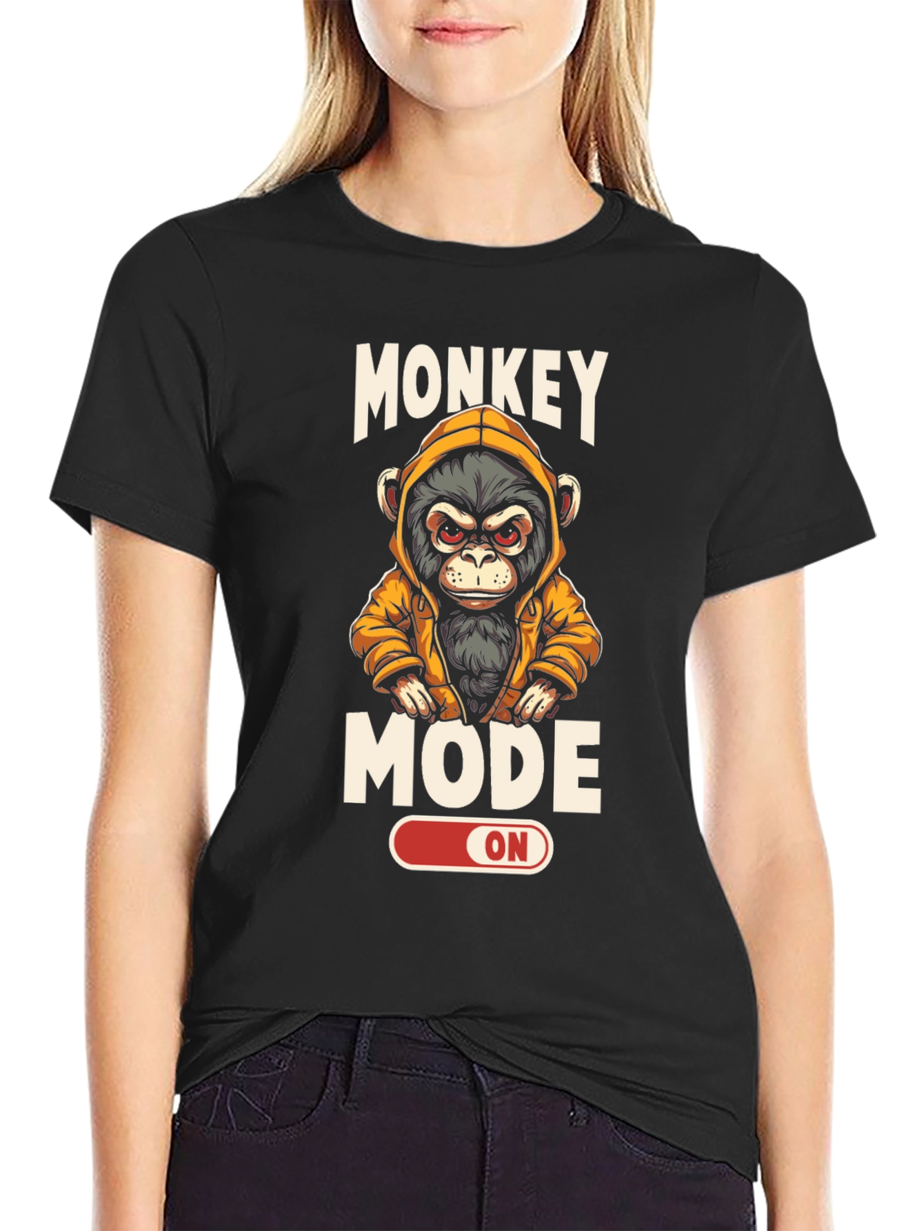 Black Monkey Mode ON T-Shirt - Funny Graphic Tee view 2