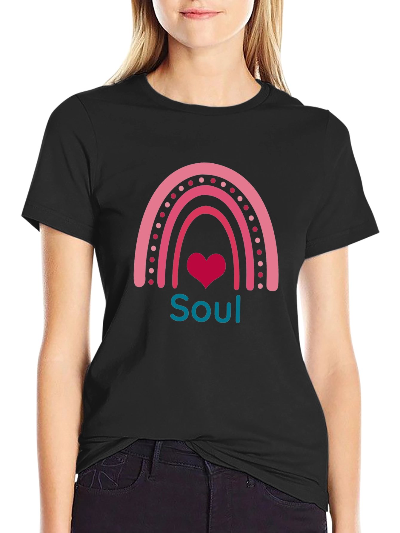 Black Soul Rainbow Graphic Tee - Stylish Black T-Shirt view 2