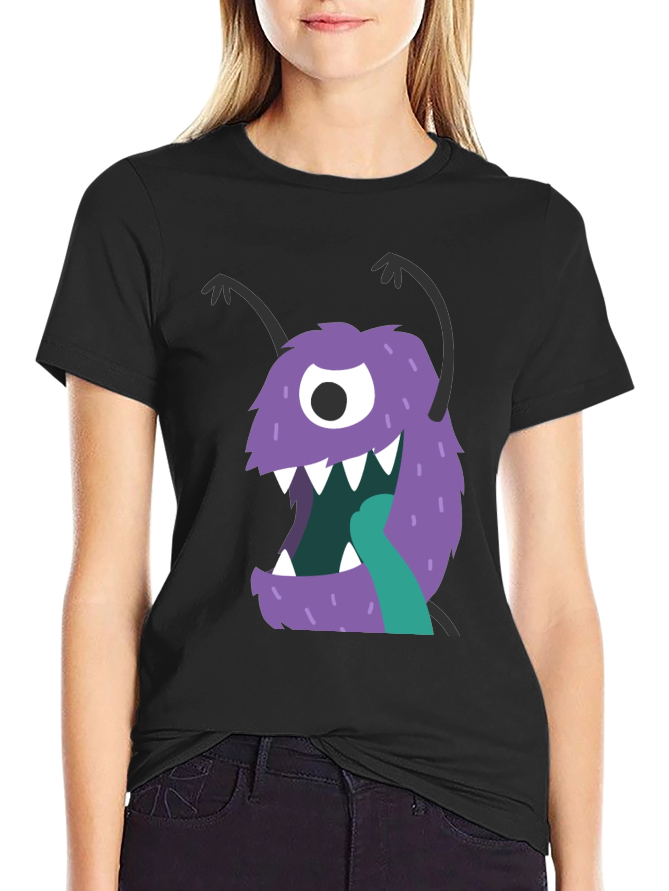 Black Monster Graphic Tee - Black Cotton Blend Casual Wear view 2