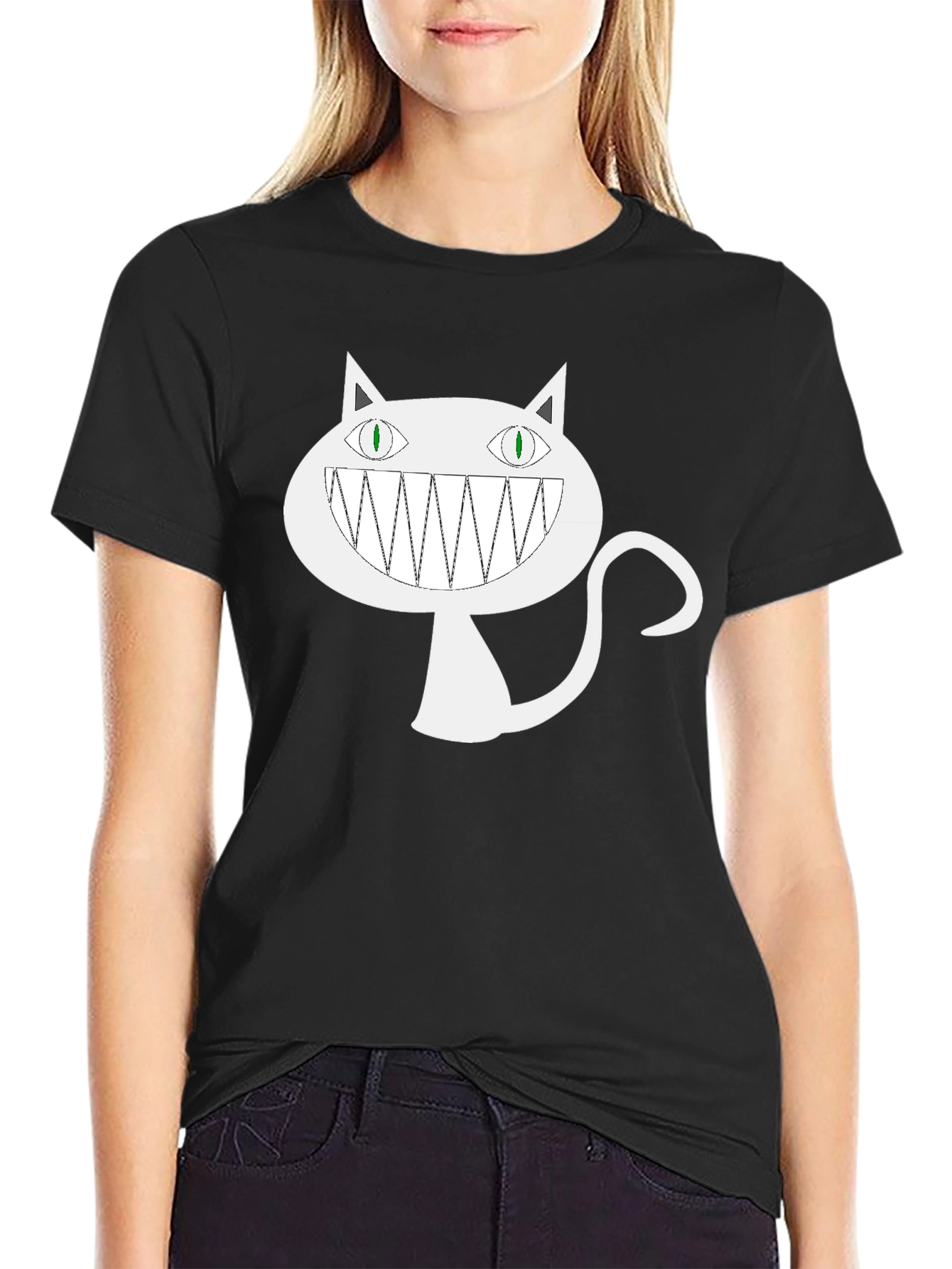 Black Grinning Cheshire Cat Graphic Tee - Black view 2