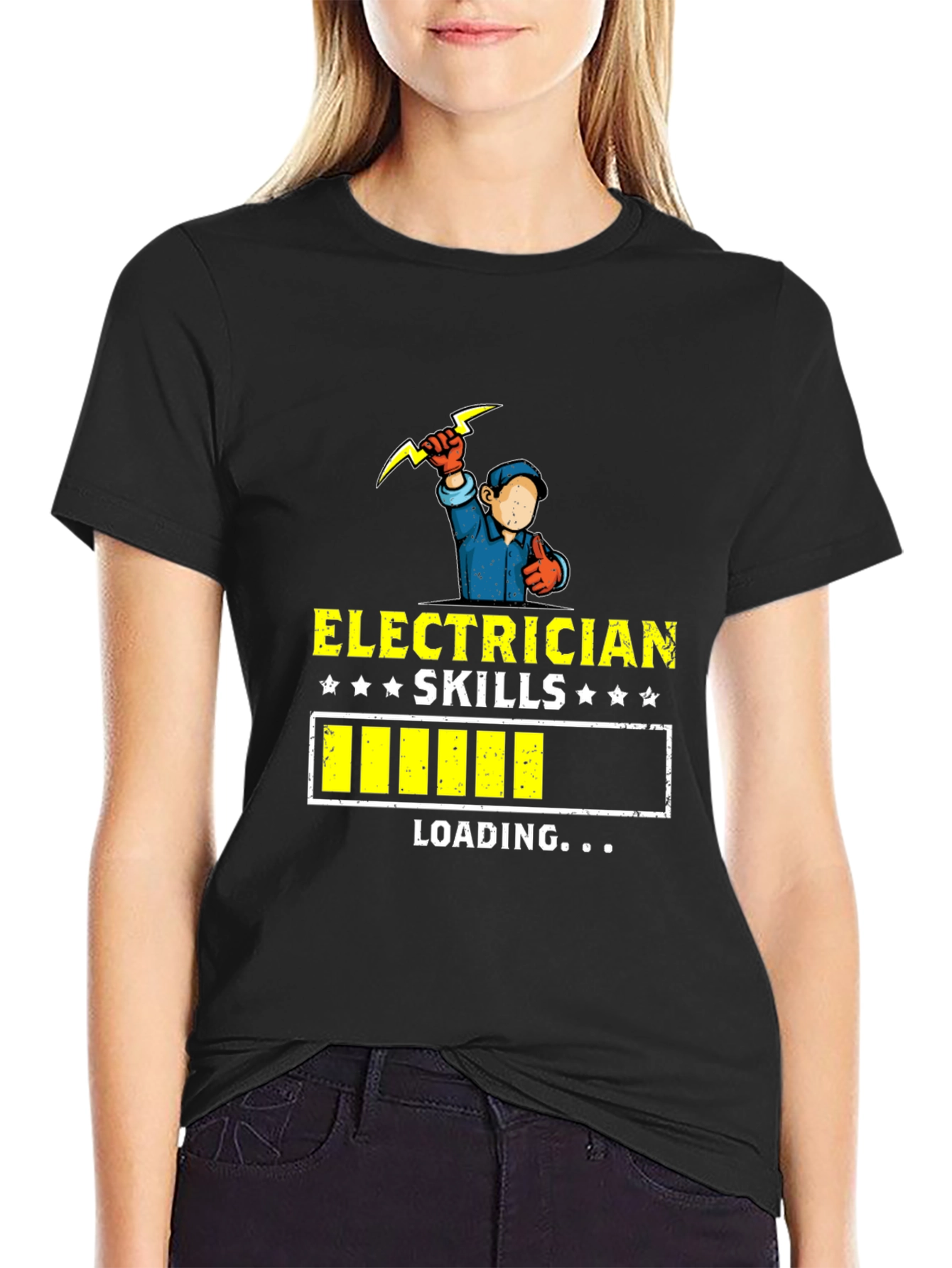Black Electrician Skills Loading Funny T-Shirt view 2