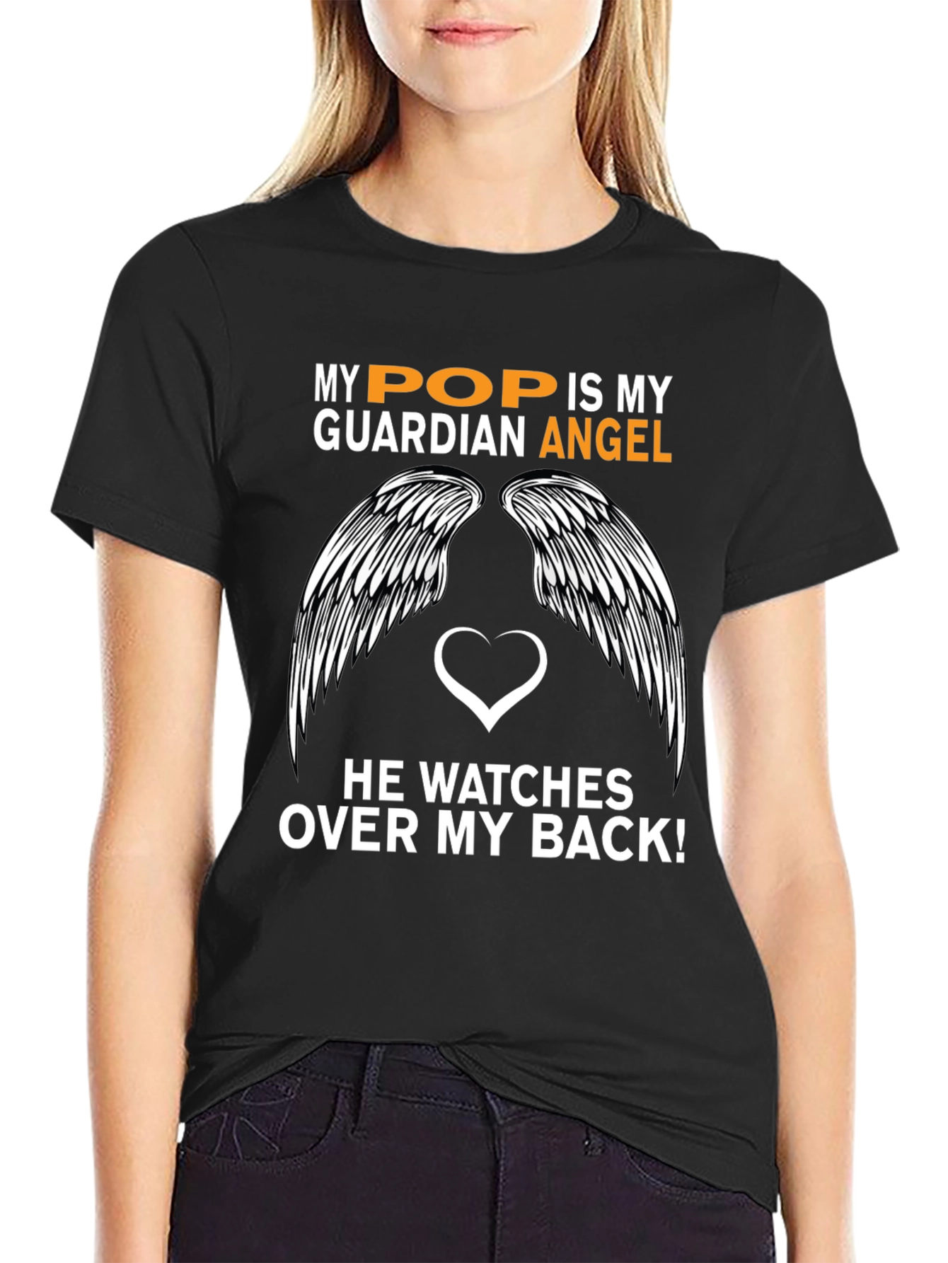 Black My Pop is My Guardian Angel Graphic T-Shirt view 2