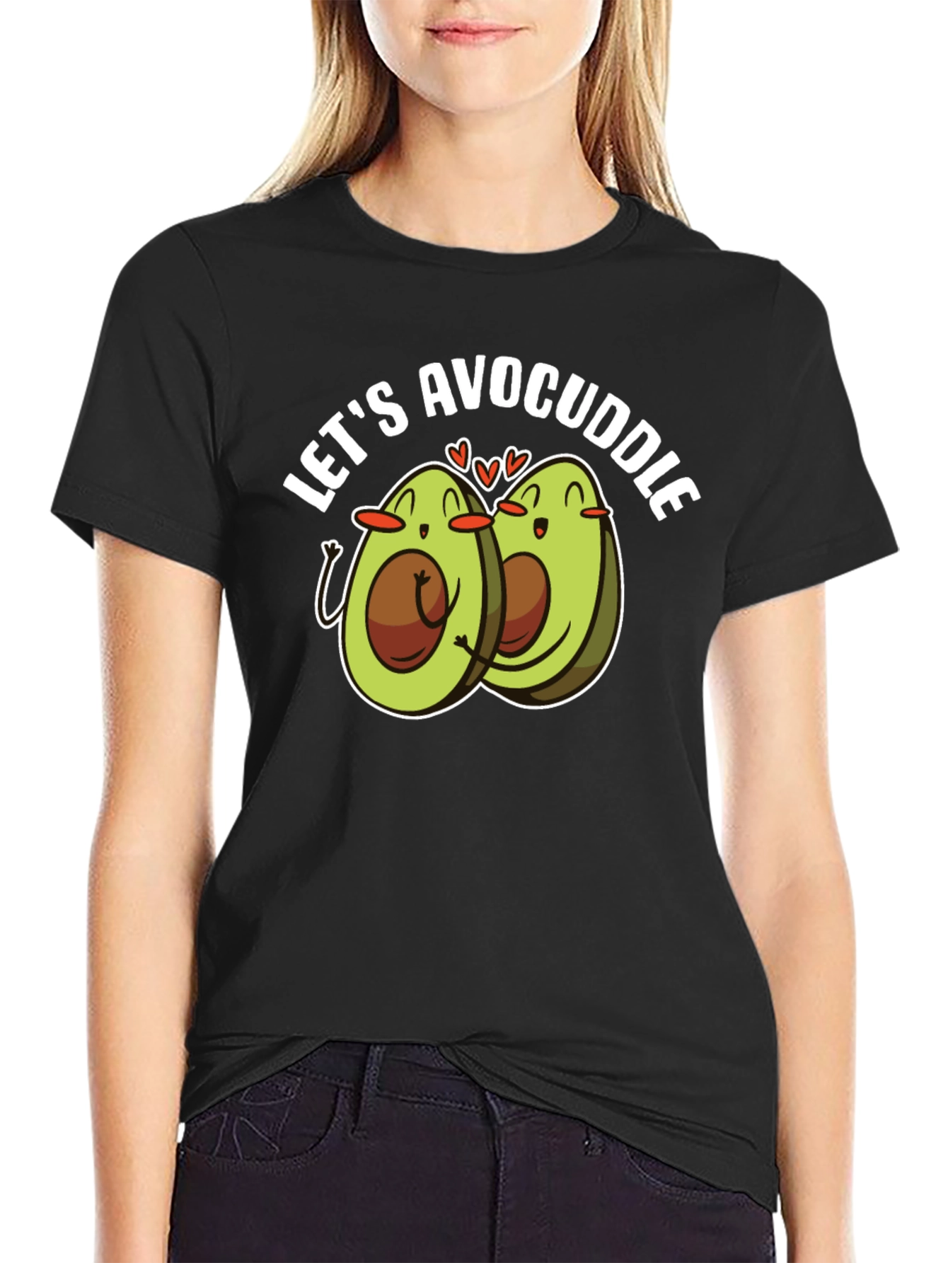 Black Avocado Cuddle T-Shirt - Cute Foodie Tee view 2