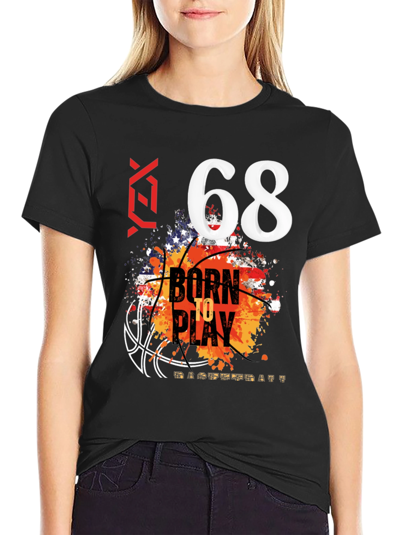 Black Born to Play Basketball T-Shirt - Number 68 view 2