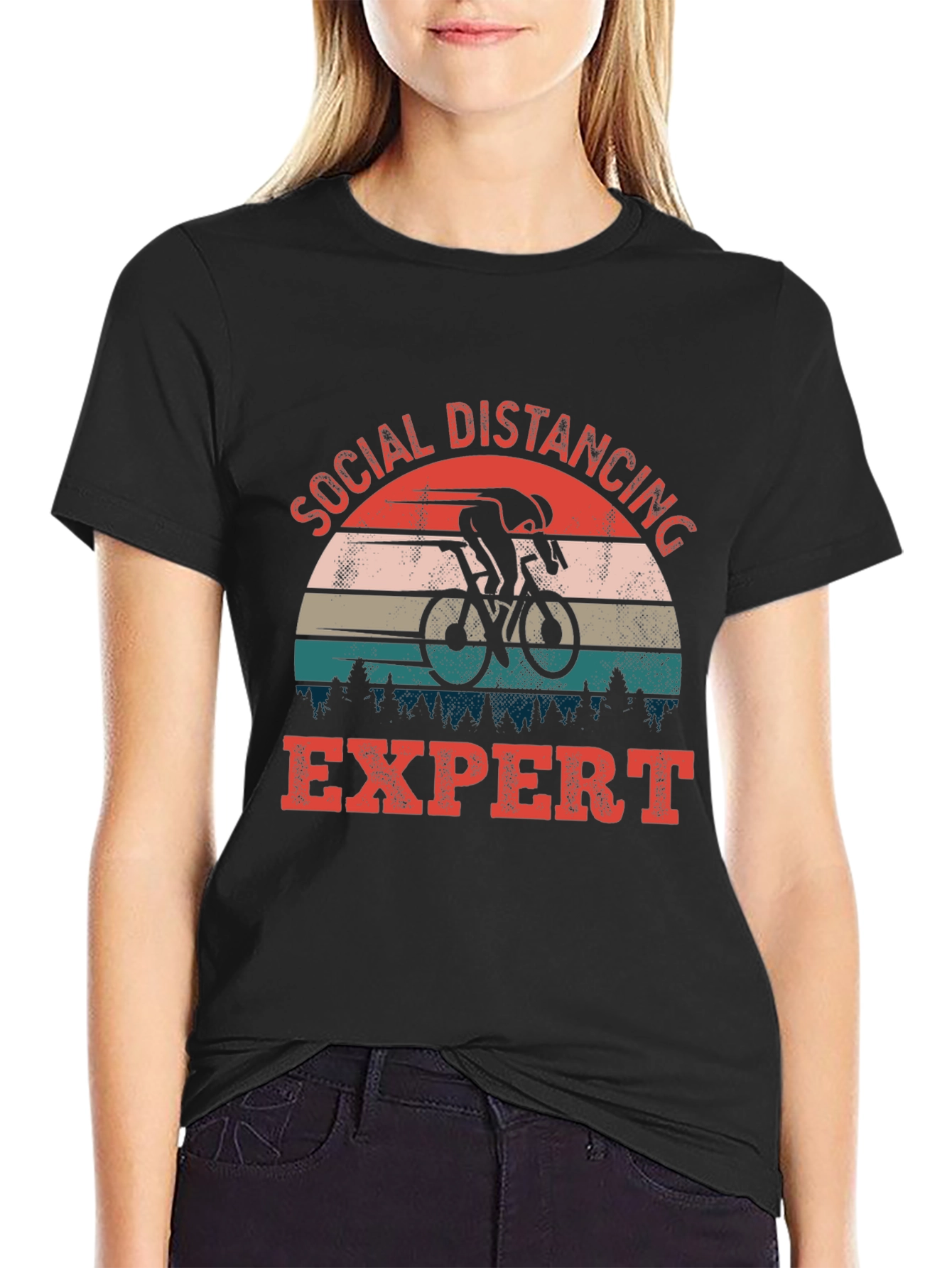 Black Social Distancing Expert Cyclist Graphic Tee view 2