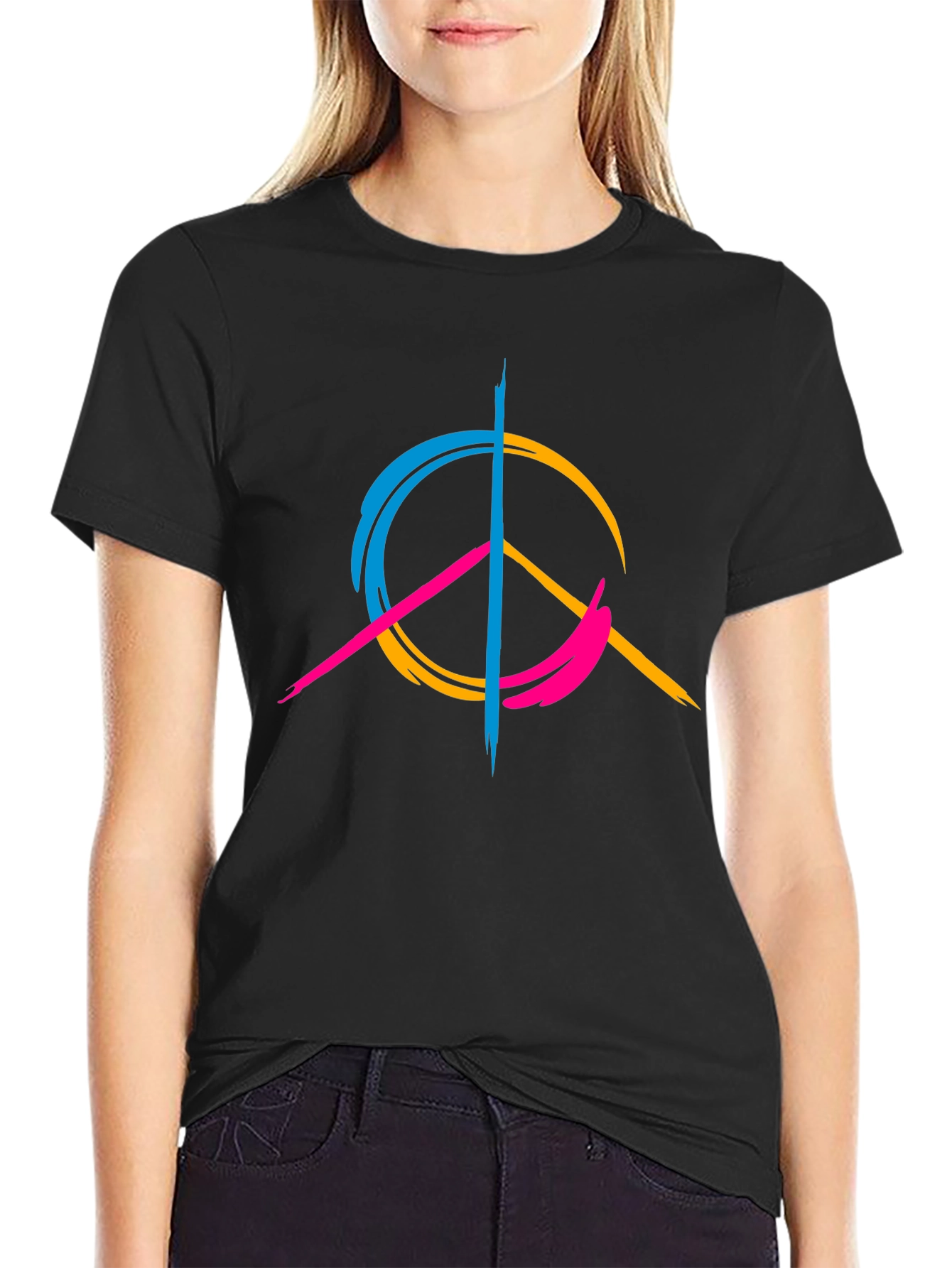 Black Peace Sign Graphic Tee - Modern Design, Casual Wear view 2
