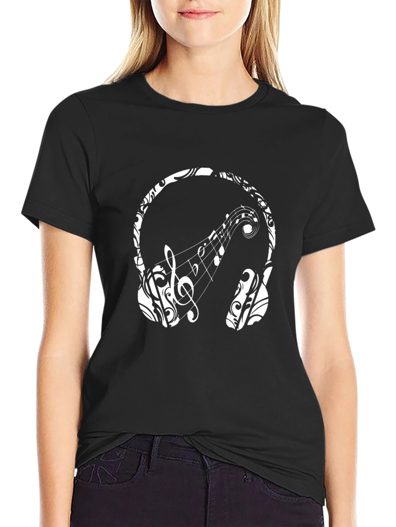 Black Music Lover's Tee - Headphones & Notes view 2