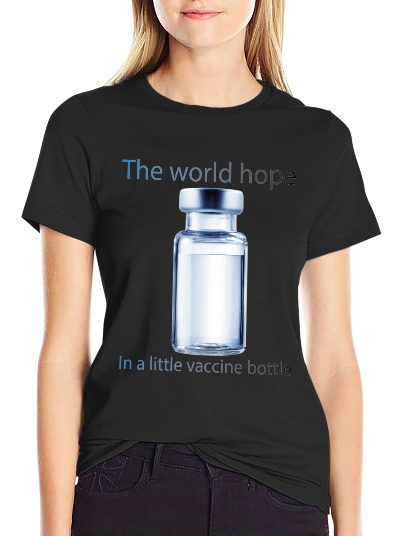 Black World Hope Vaccine T-Shirt - Unisex Cotton Tee view 2