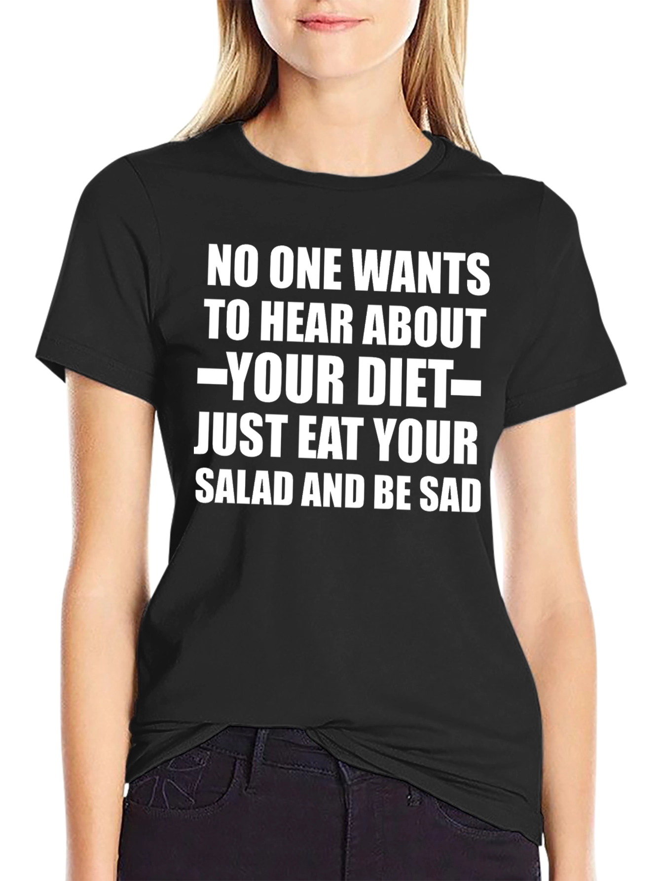 Black Eat Your Salad Funny T-Shirt view 2