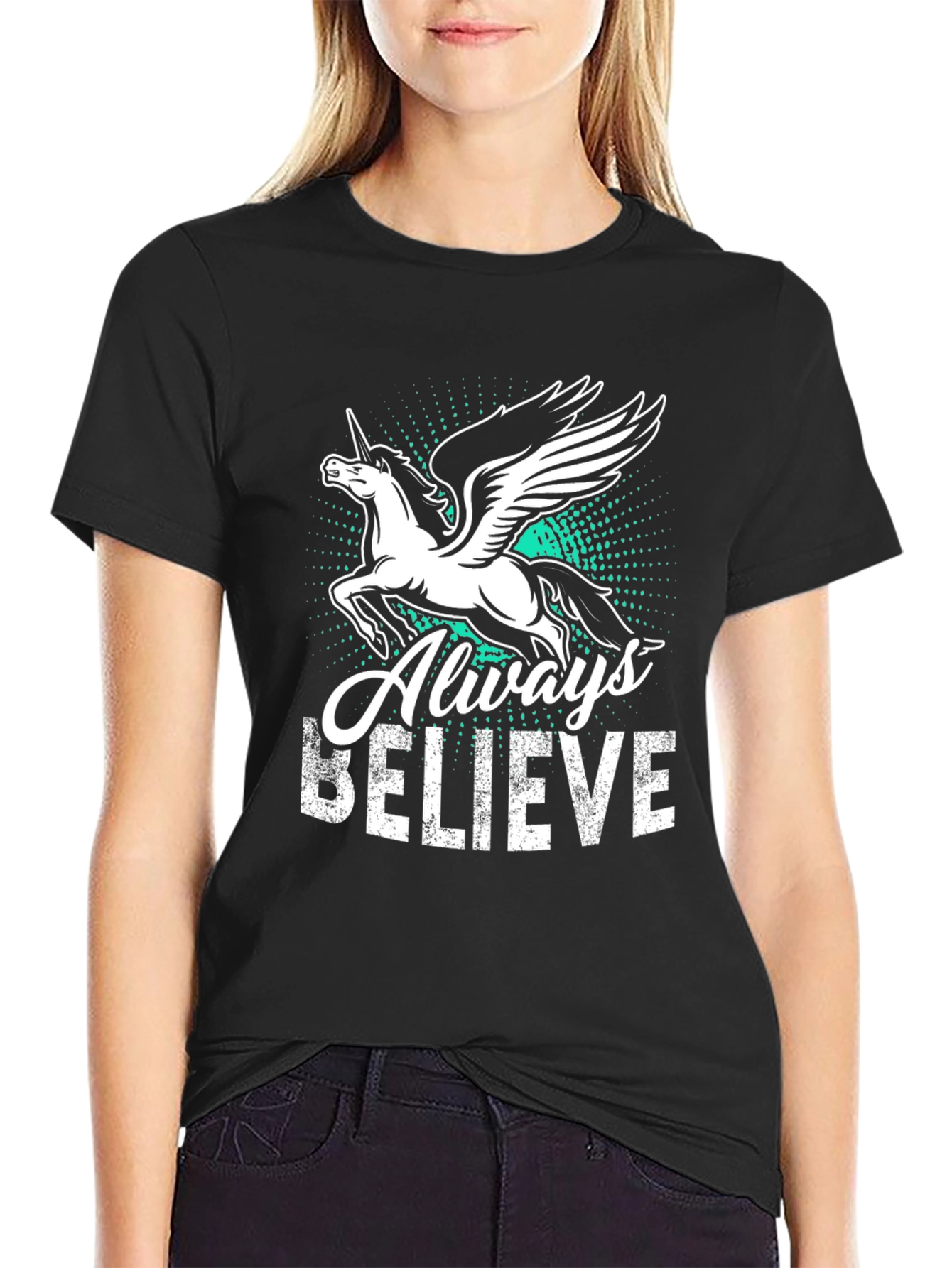 Black Always Believe Unicorn Graphic Tee - Black view 2