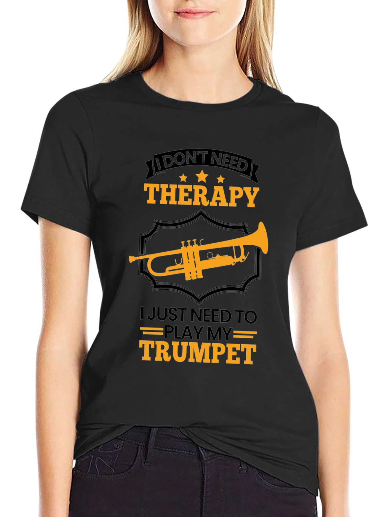 Black Therapy Trumpet T-Shirt view 2