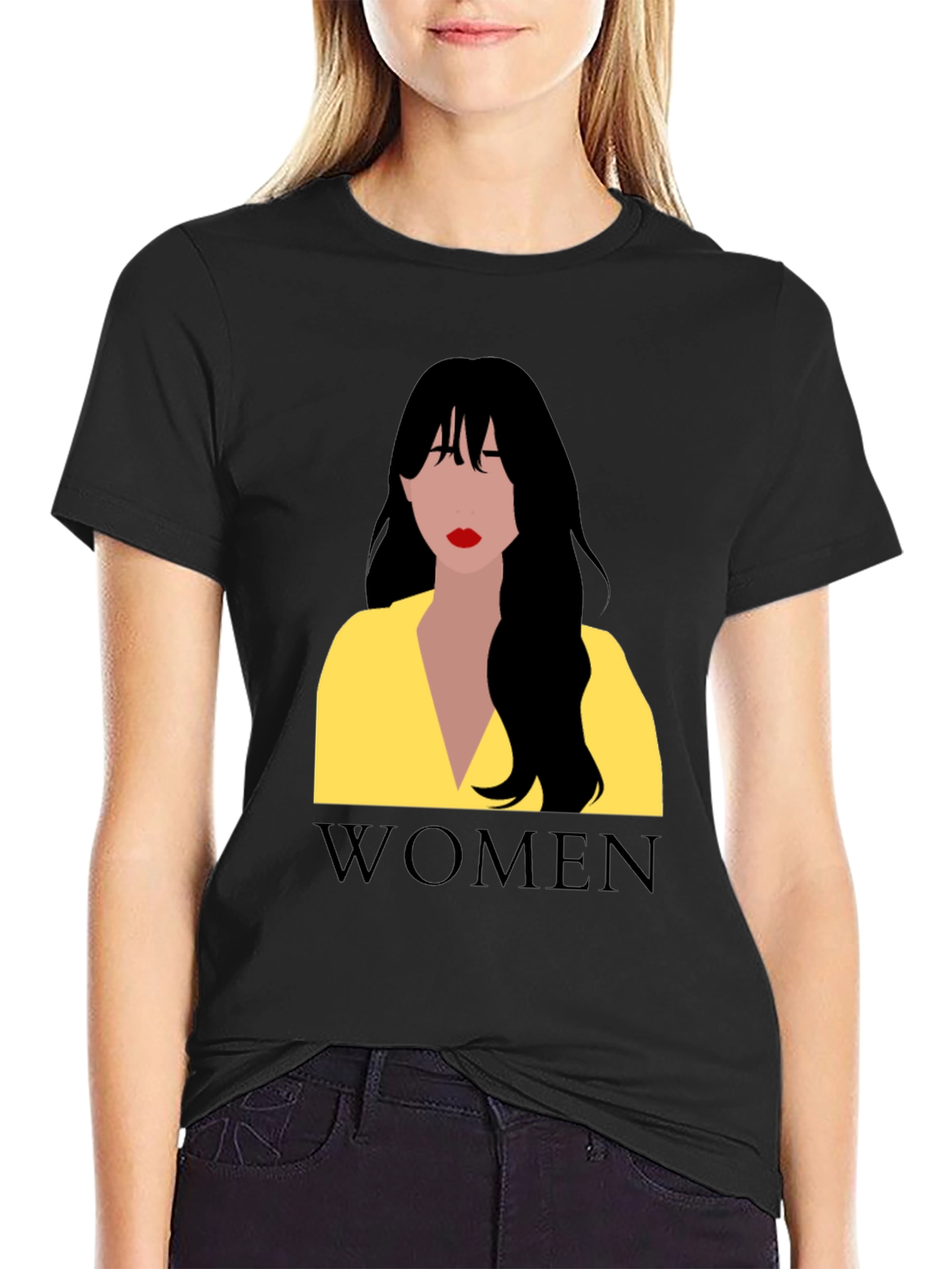 Women Graphic Tee - Black Cotton T-Shirt - 2