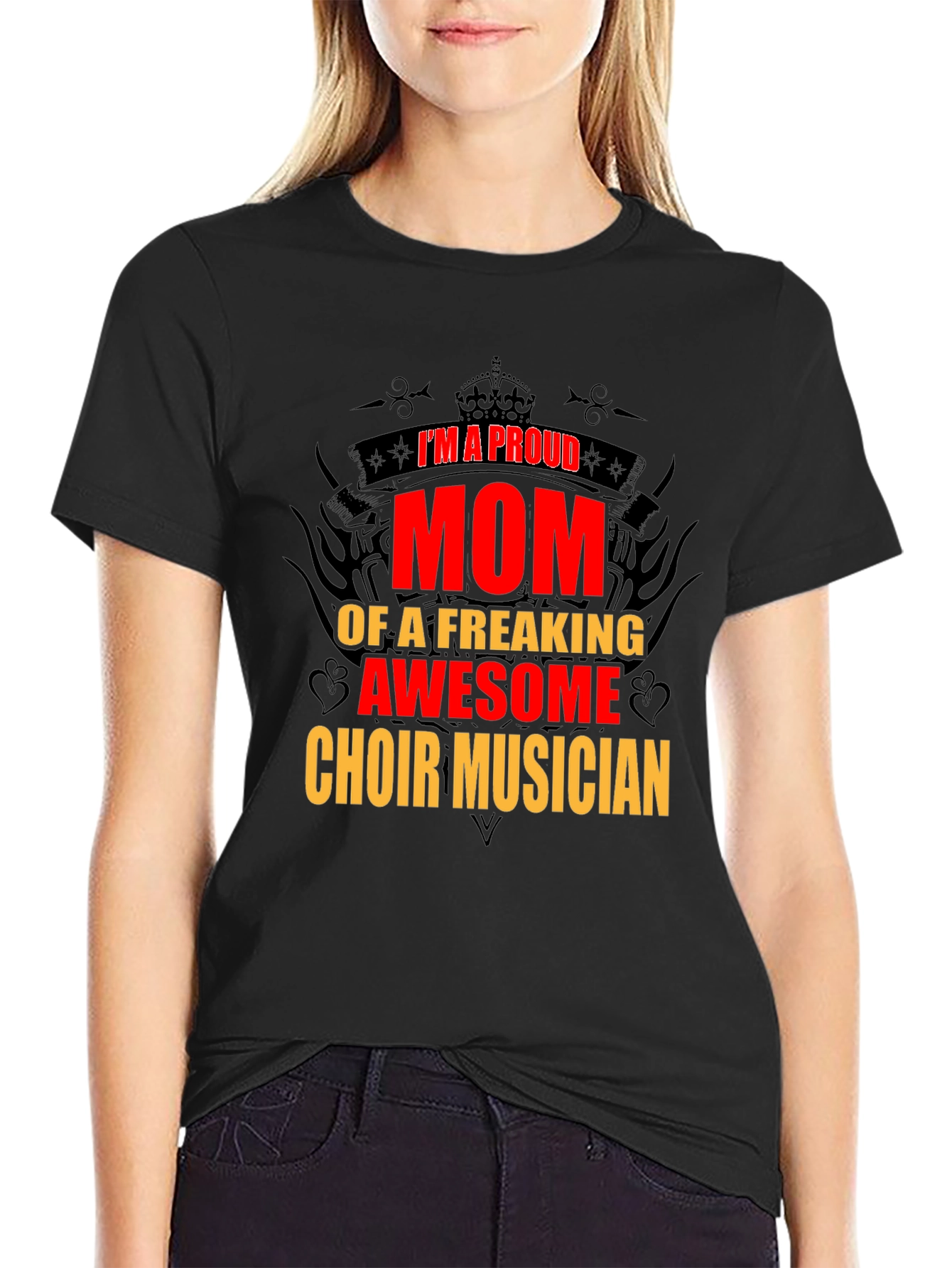 Black Proud Mom Choir Musician T-Shirt view 2