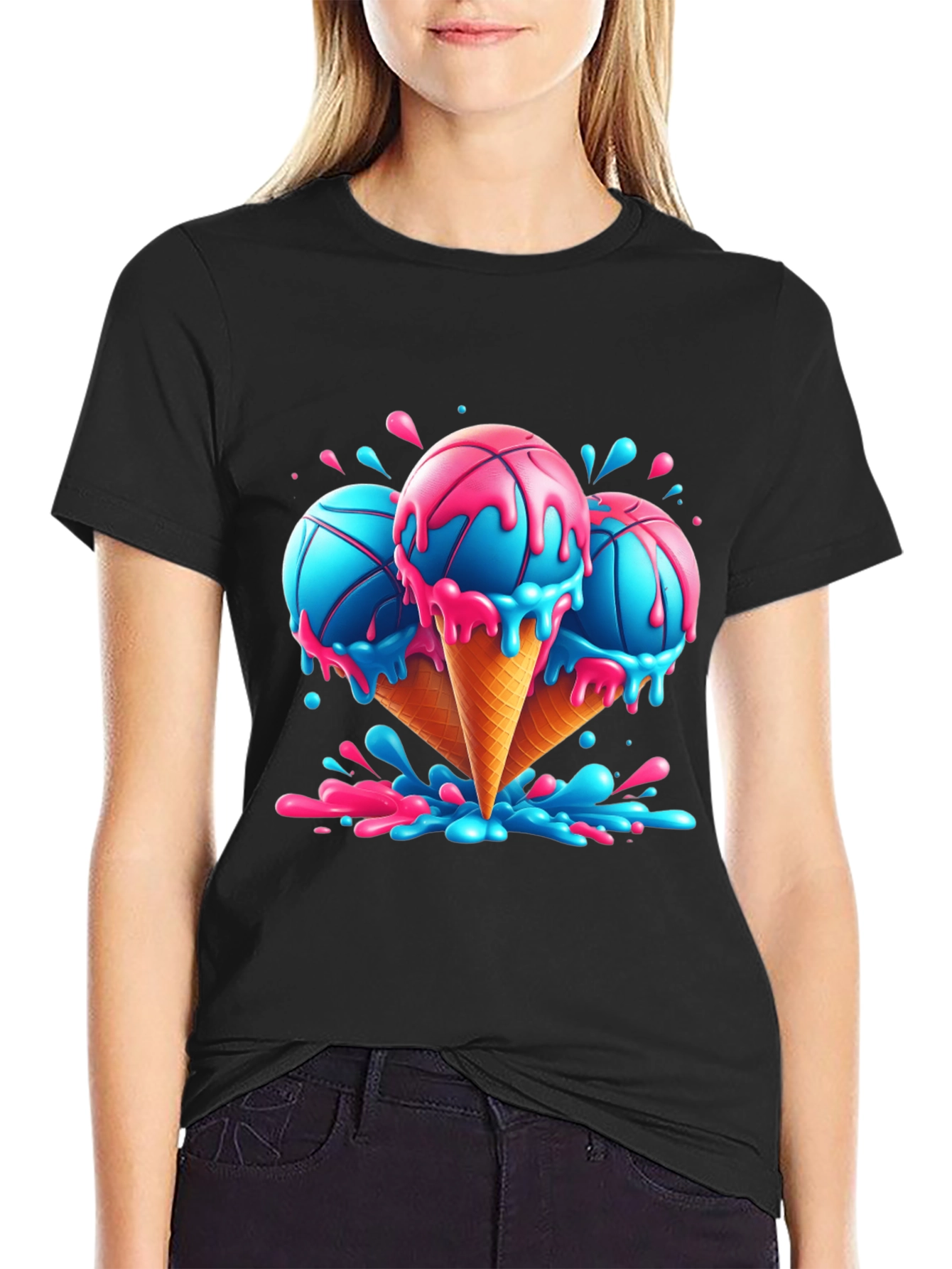 Black Basketball Ice Cream T-Shirt - Cool Graphic Tee view 2