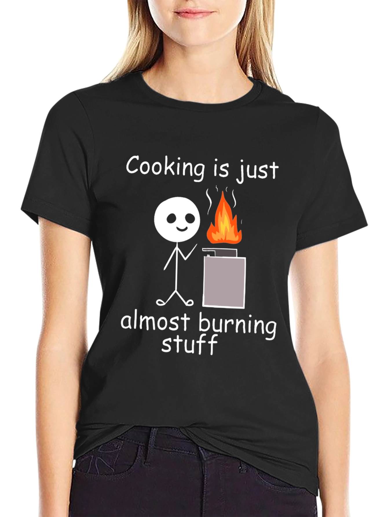 Black Funny Cooking Almost Burning Stuff T-Shirt view 2