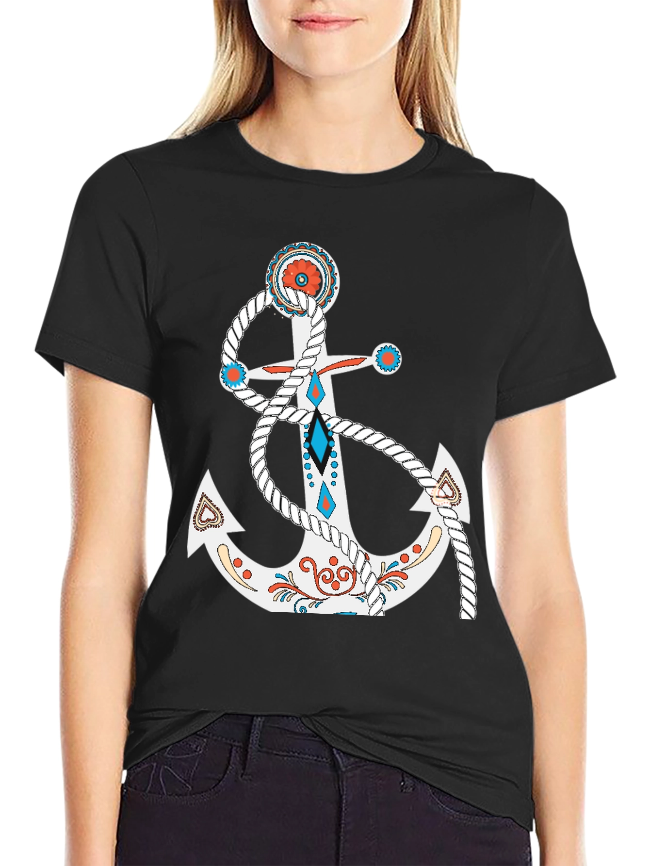 Black Nautical Anchor Graphic Tee - Stylish Casual Wear view 2