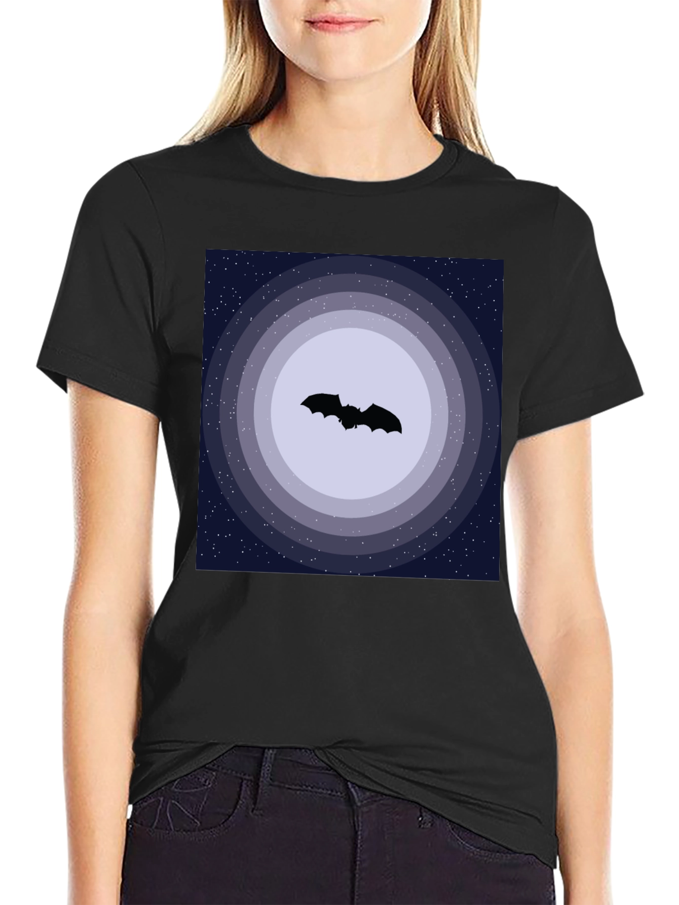 Black Bat Silhouette Night Sky Graphic Tee view 2