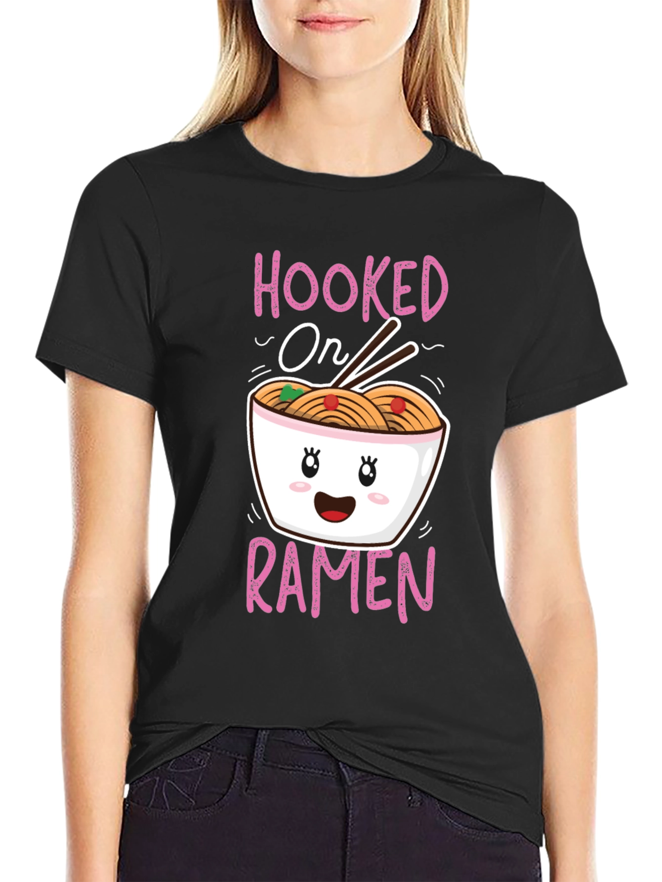 Black Hooked on Ramen Graphic T-Shirt - Cute Kawaii Style view 2