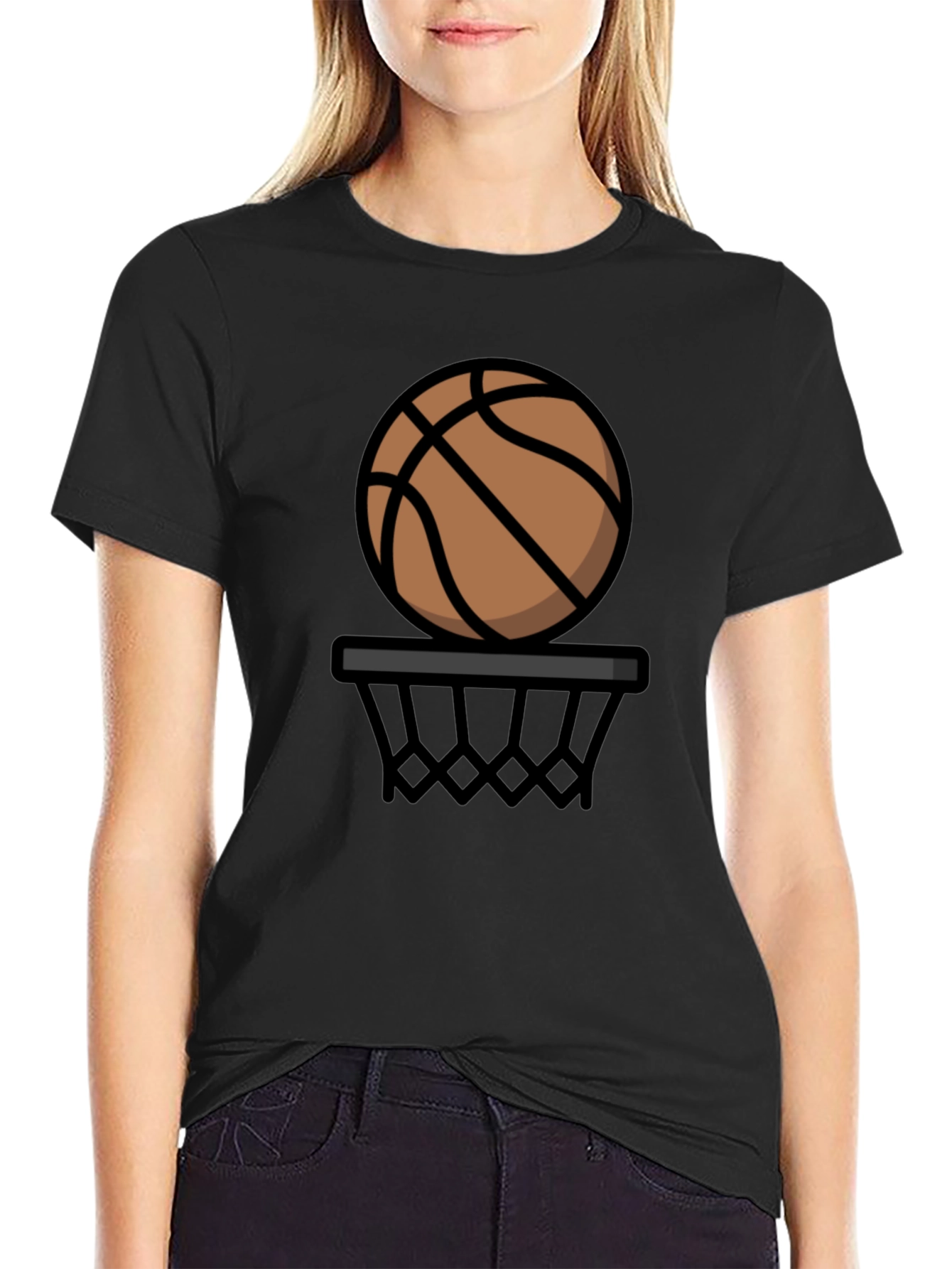 Black Basketball Graphic Tee - Black Cotton T-Shirt view 2