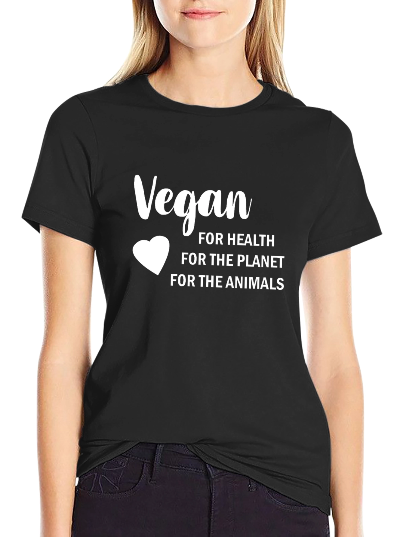 Black Vegan T-Shirt - For Health, Planet, Animals view 2