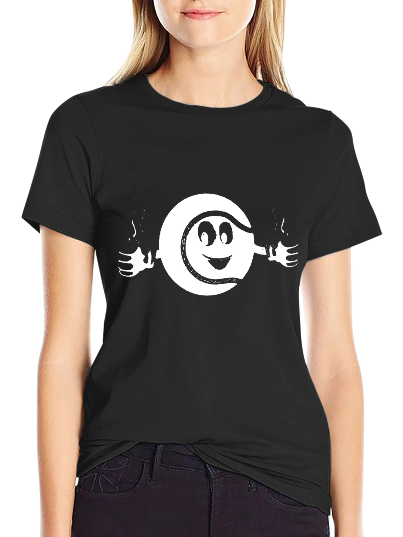 Black Smiling Tennis Ball Graphic Tee - Black Cotton T-Shirt view 2