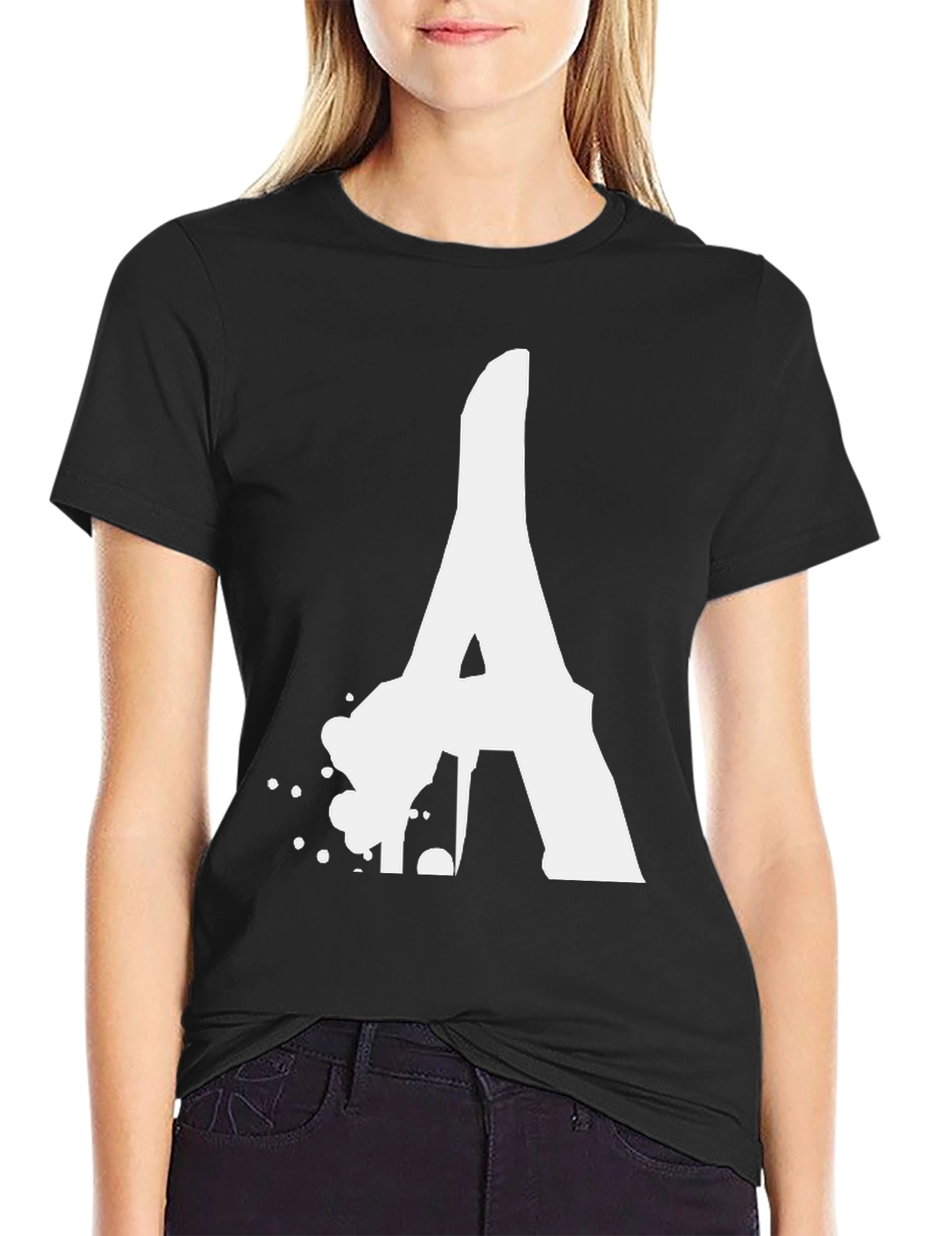 Black Bold Letter 'A' Graphic Tee - Black Cotton T-Shirt view 2