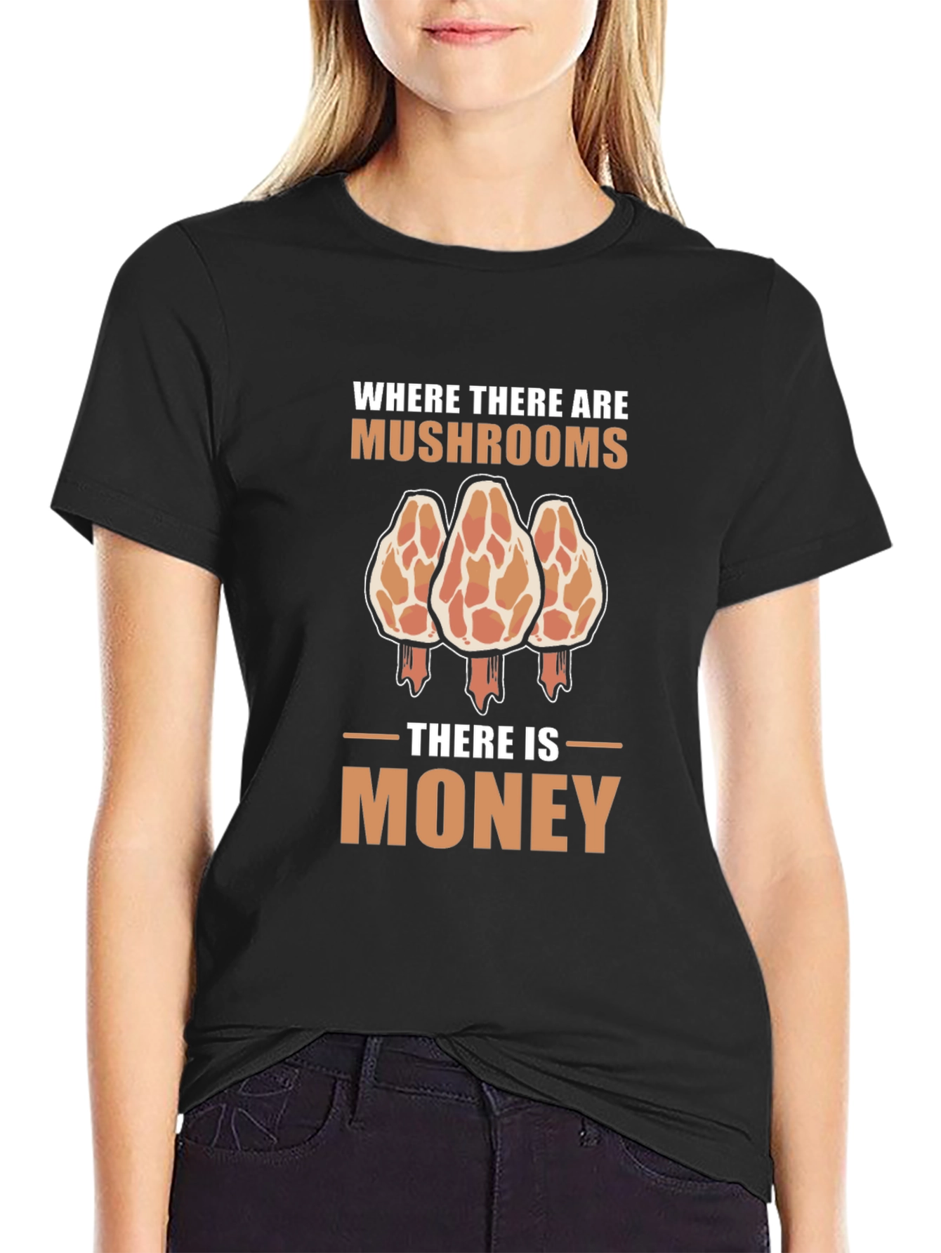 Black Mushroom Hunter Money T-Shirt view 2