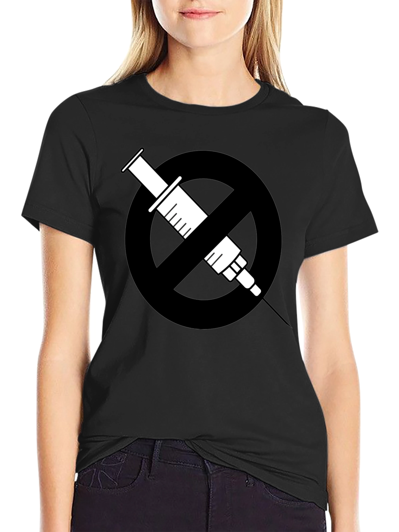 Black No Drugs Symbol T-Shirt: Black Cotton Blend Graphic Tee view 2