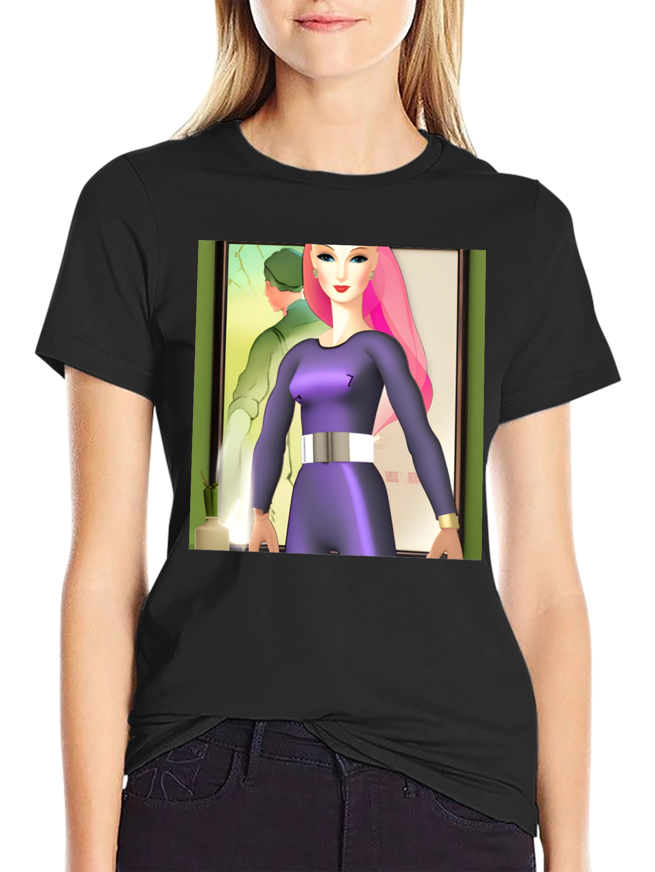 Black Abstract Art T-Shirt: Retro-Futuristic Style view 2
