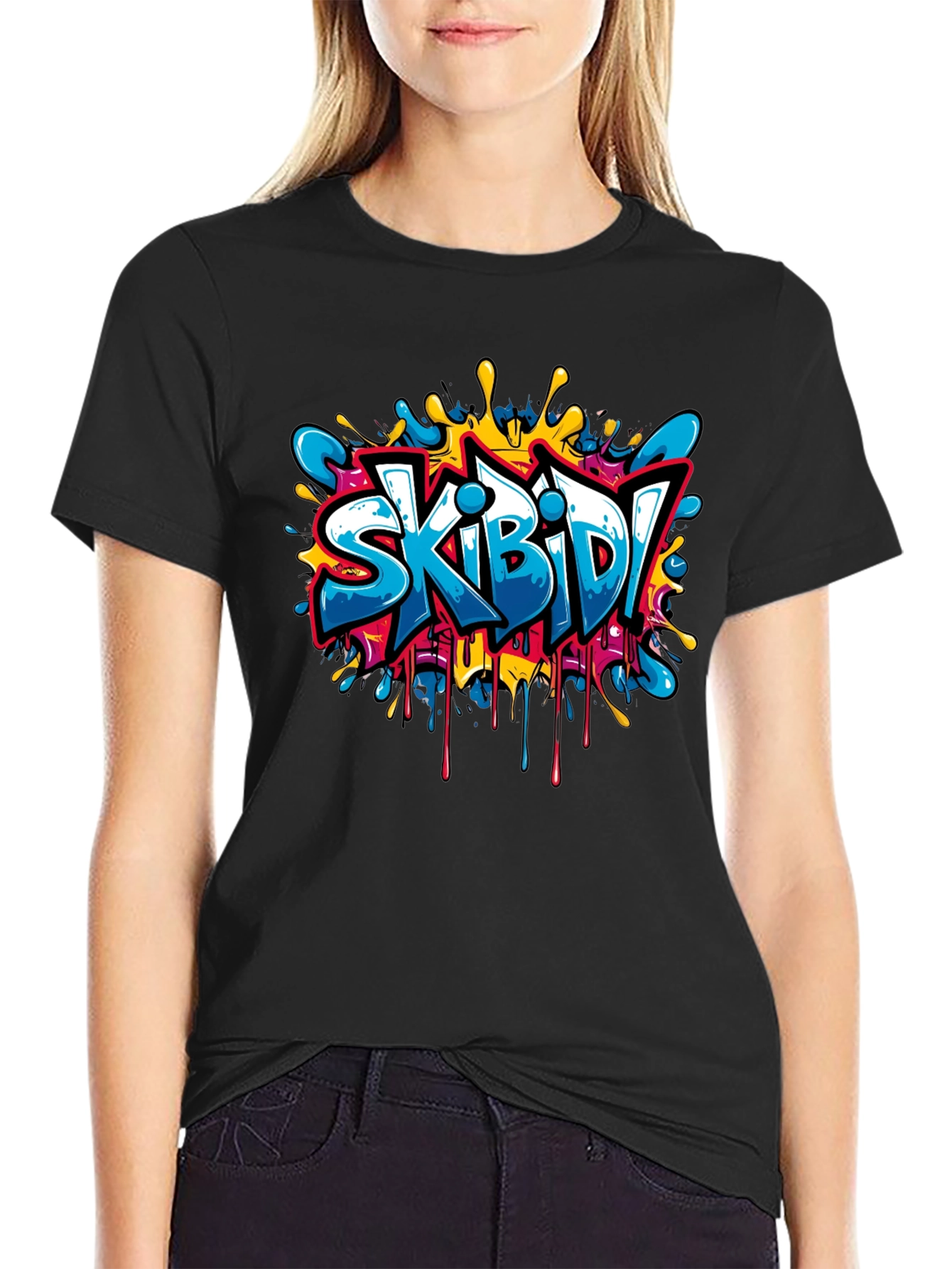 Black Skibidi Graffiti Style Black T-Shirt view 2