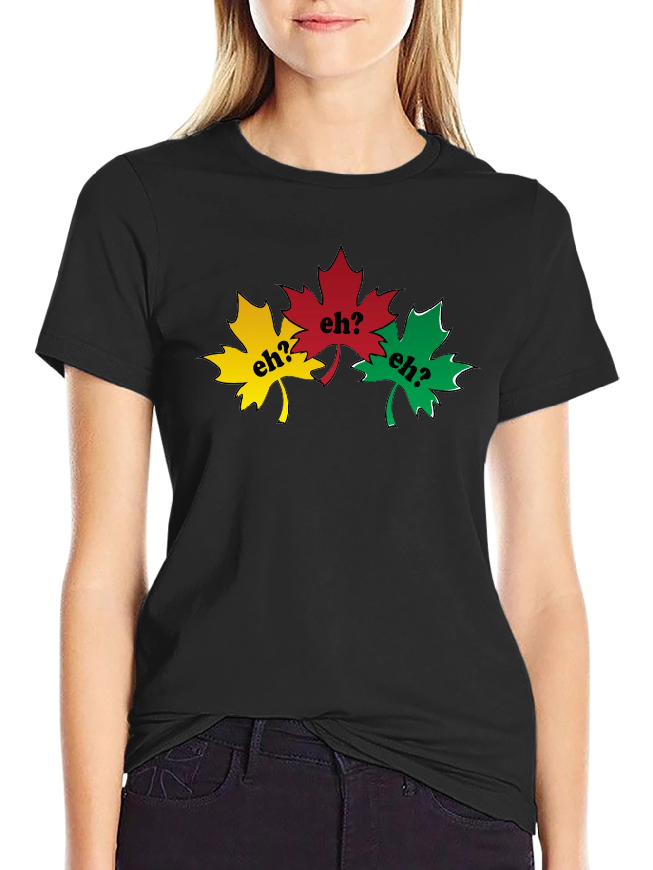 Black Canadian Eh? T-Shirt - Maple Leaf Design view 2