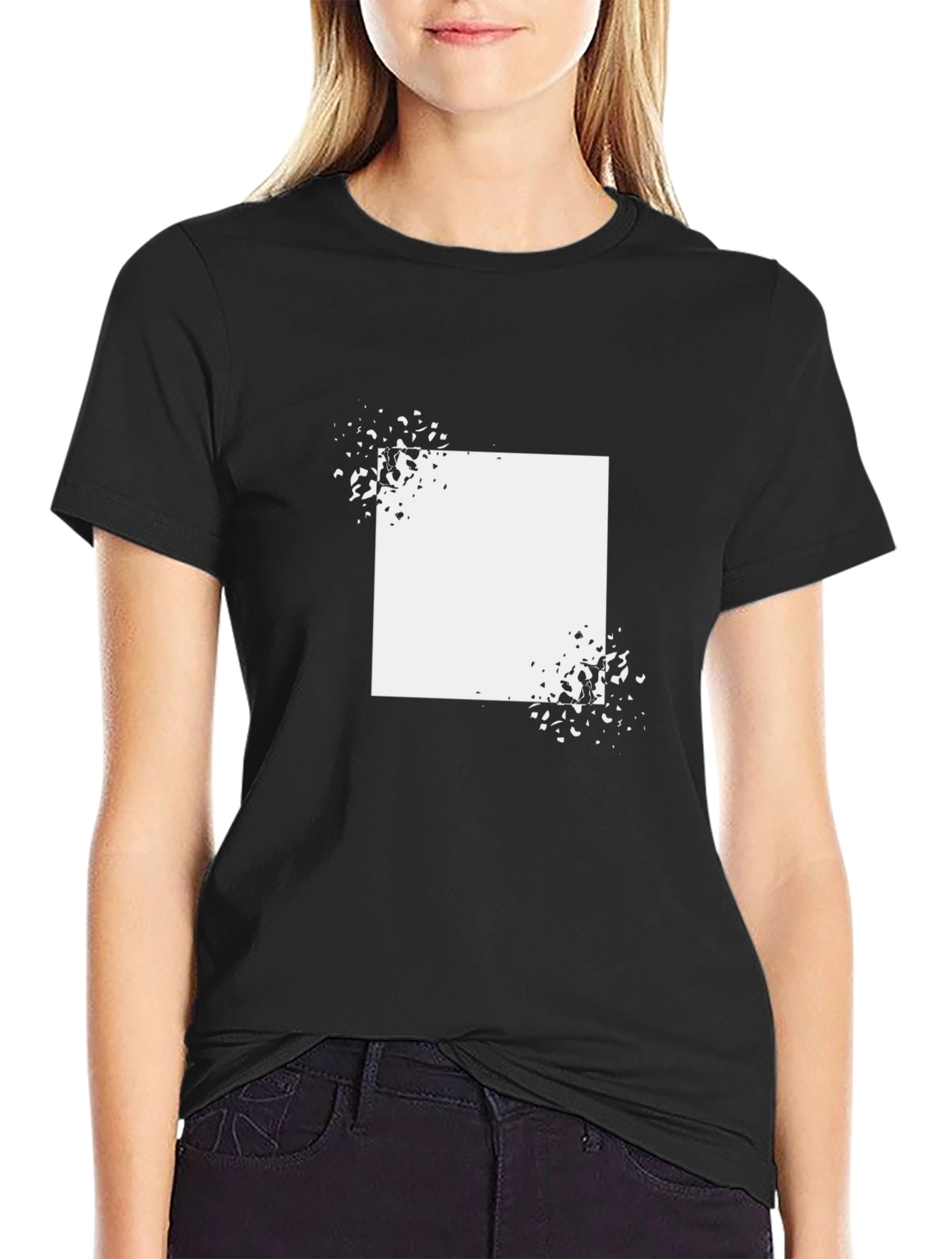 Black Abstract Square Graphic T-Shirt - Black view 2