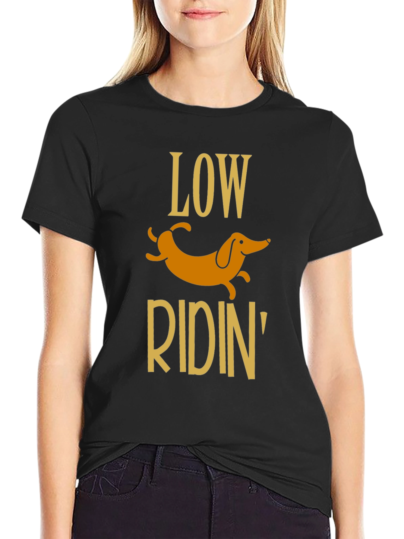 Black Low Ridin' Dachshund Dog T-Shirt view 2