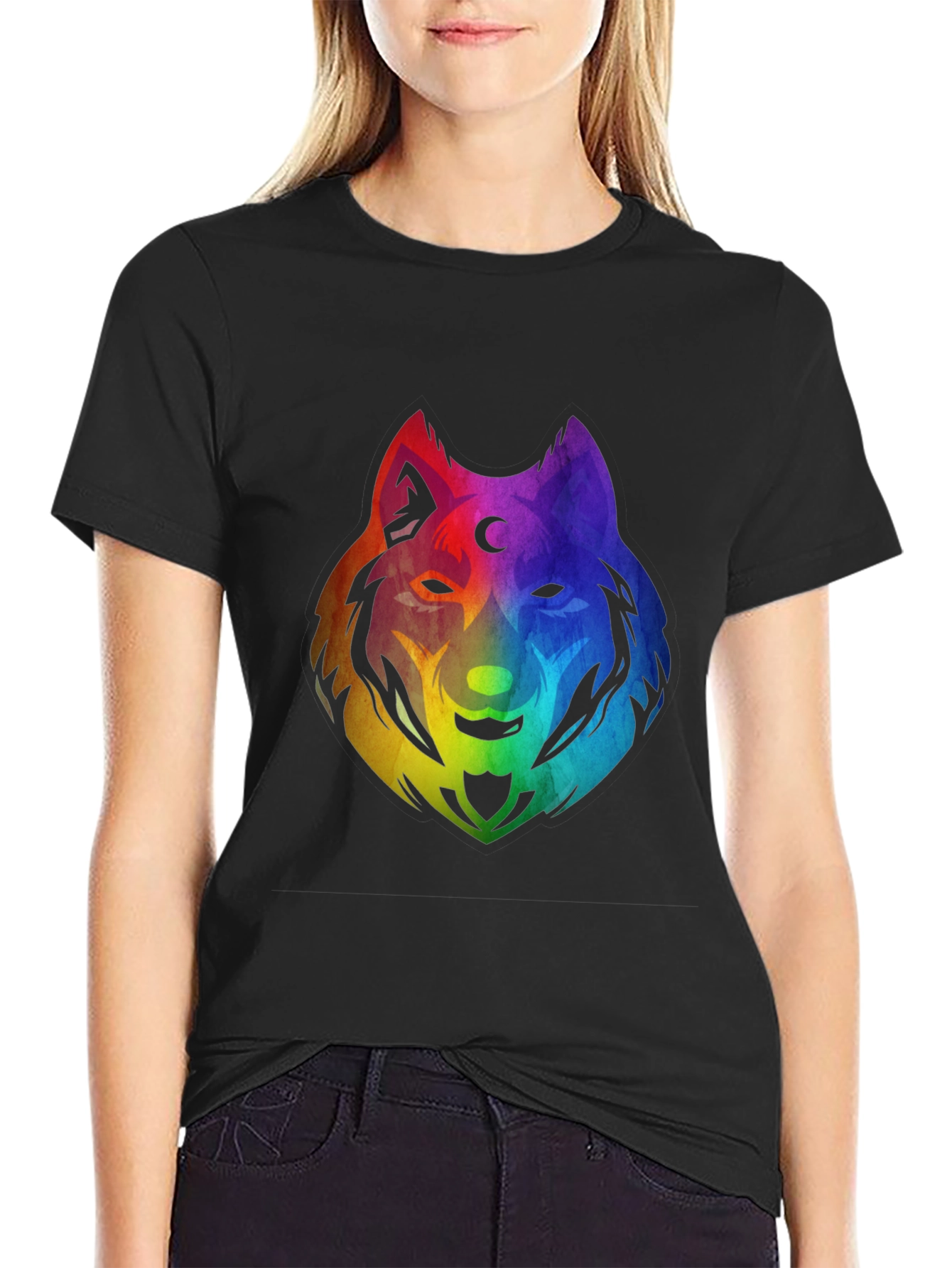 Black Rainbow Wolf Graphic T-Shirt - Black view 2