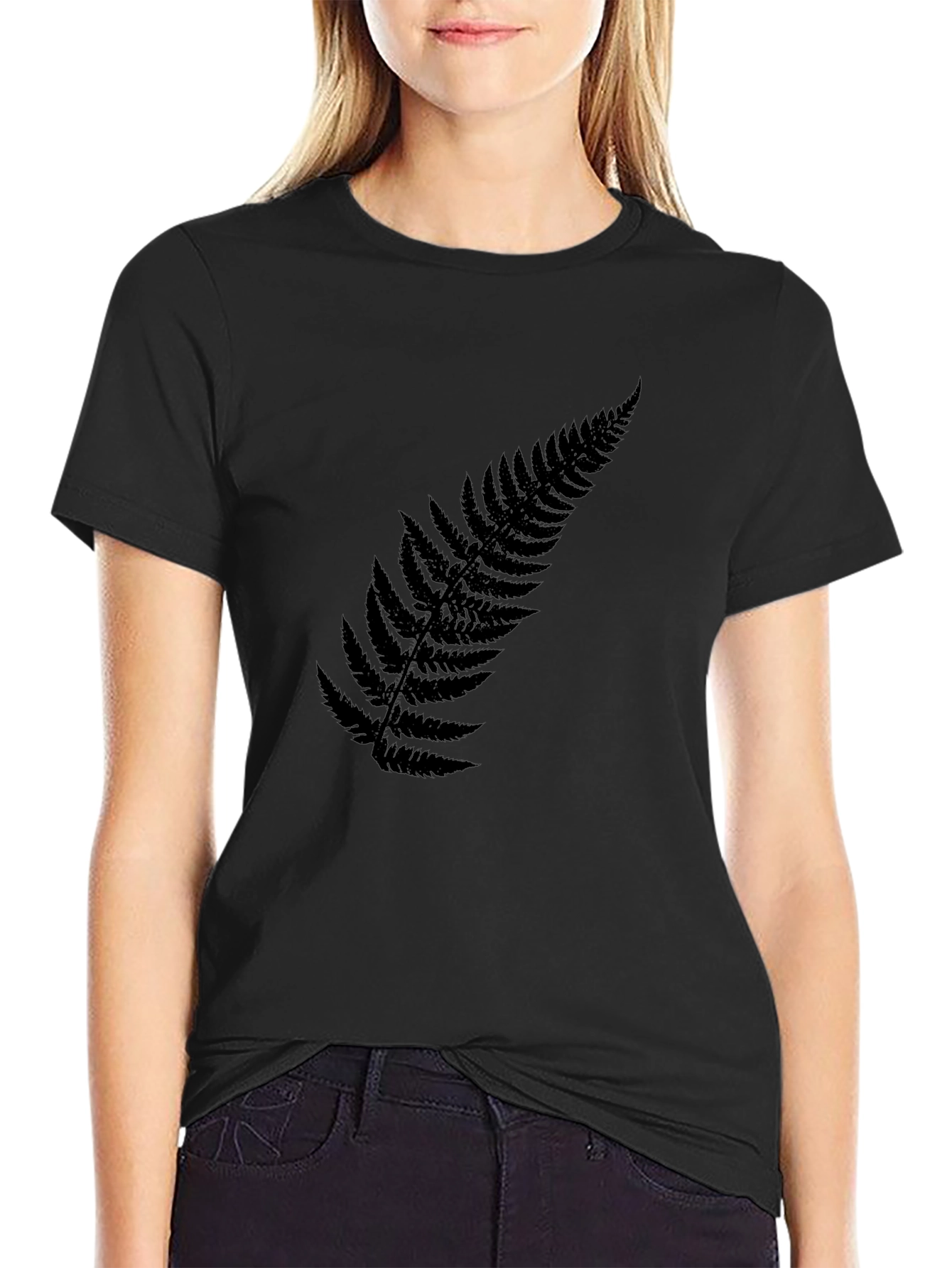 Black Black Fern Leaf T-Shirt - Casual Style view 2