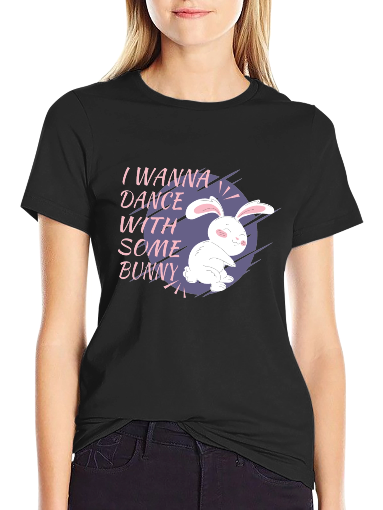 Black I Wanna Dance With Some Bunny Black T-Shirt view 2