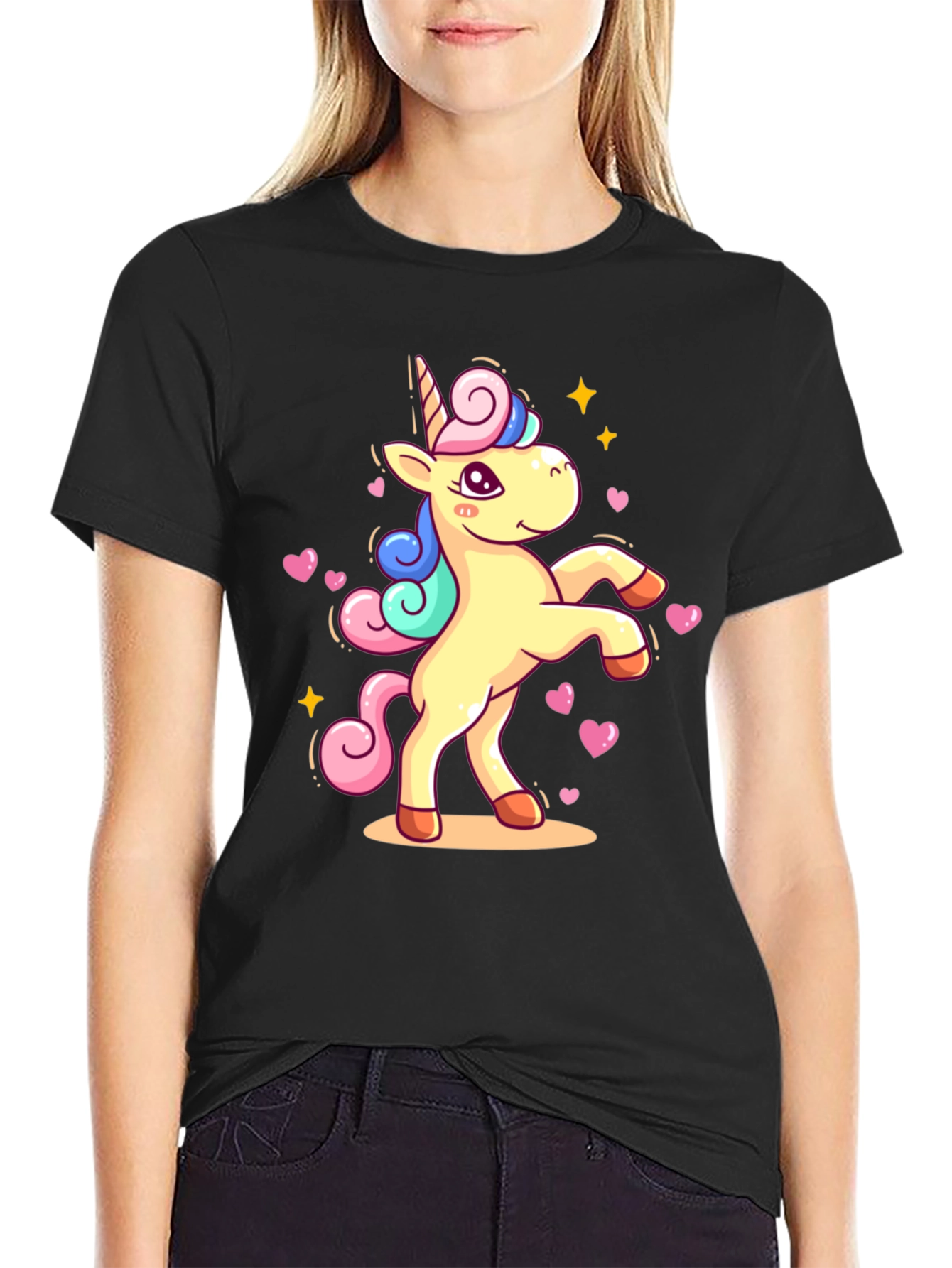 Black Unicorn Graphic Tee - Black Cotton T-Shirt view 2