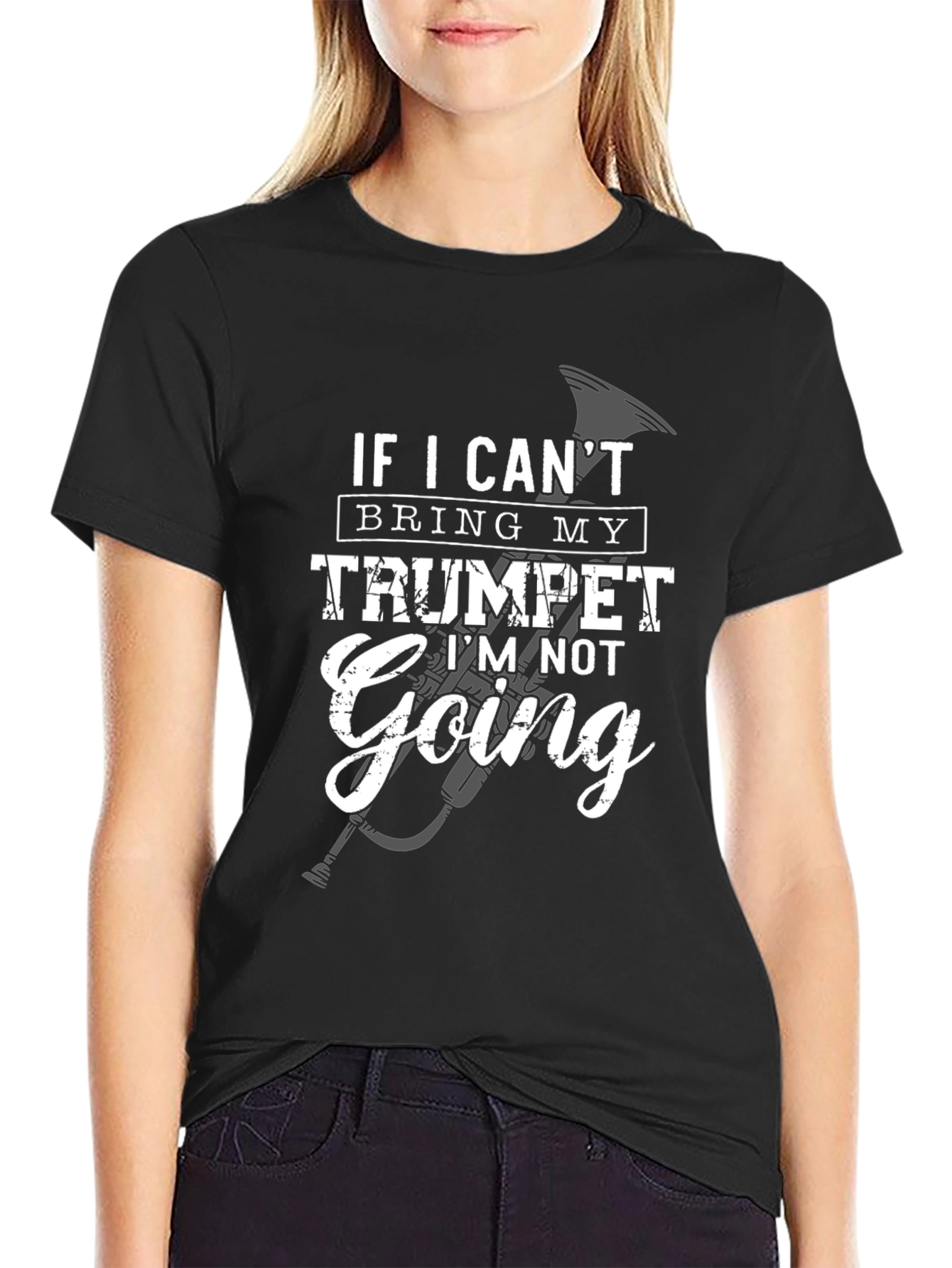 Black Funny Trumpet Player Black T-Shirt - If I Can't Bring My Trumpet view 2
