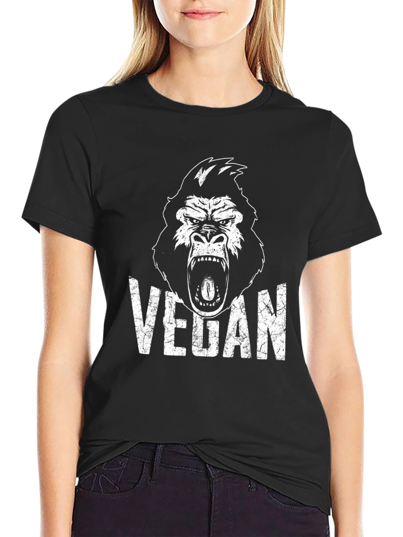 Black Vegan Gorilla T-Shirt - Black Graphic Tee view 2