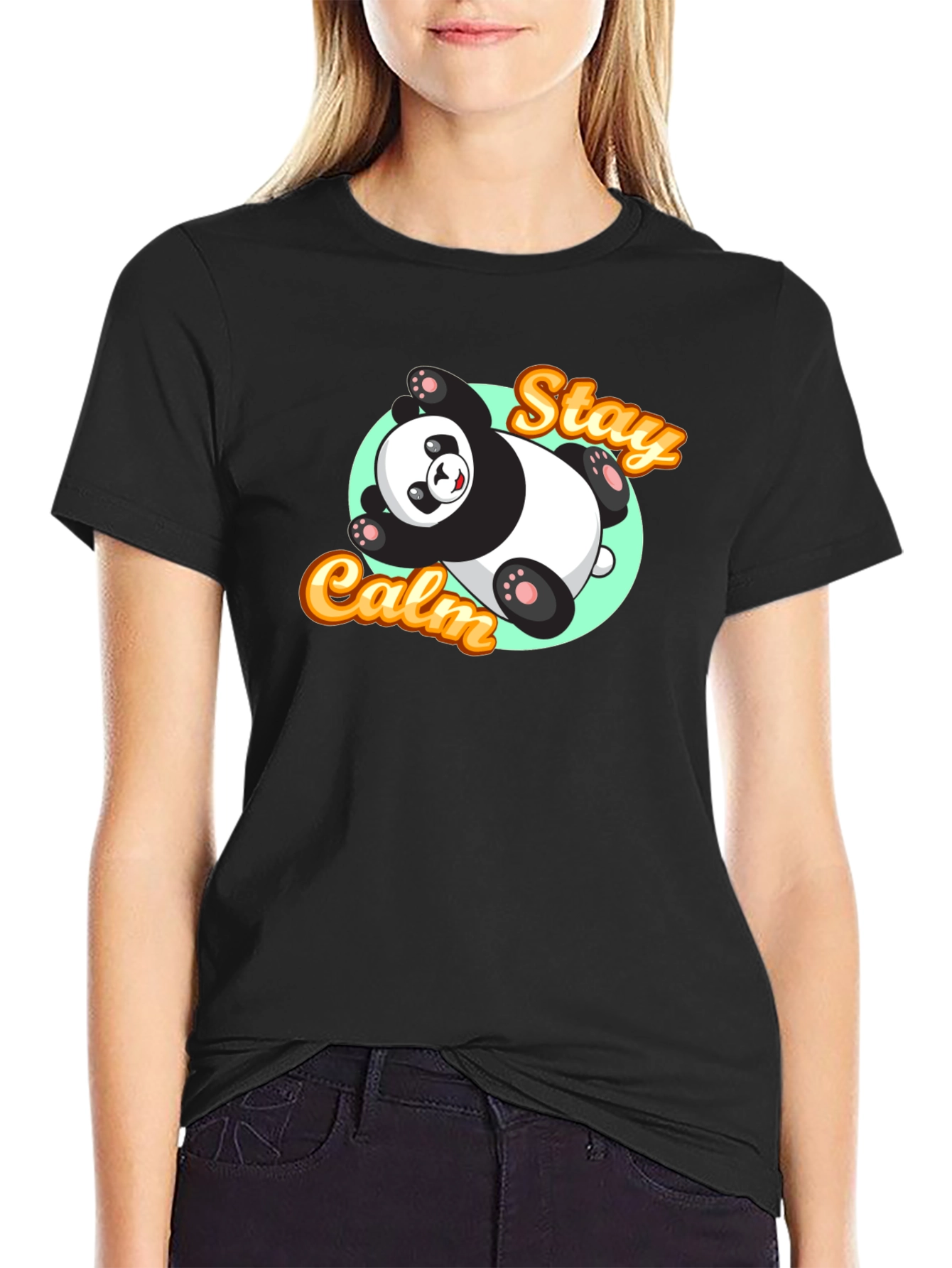 Black Stay Calm Panda T-Shirt - Relaxed Graphic Tee view 2