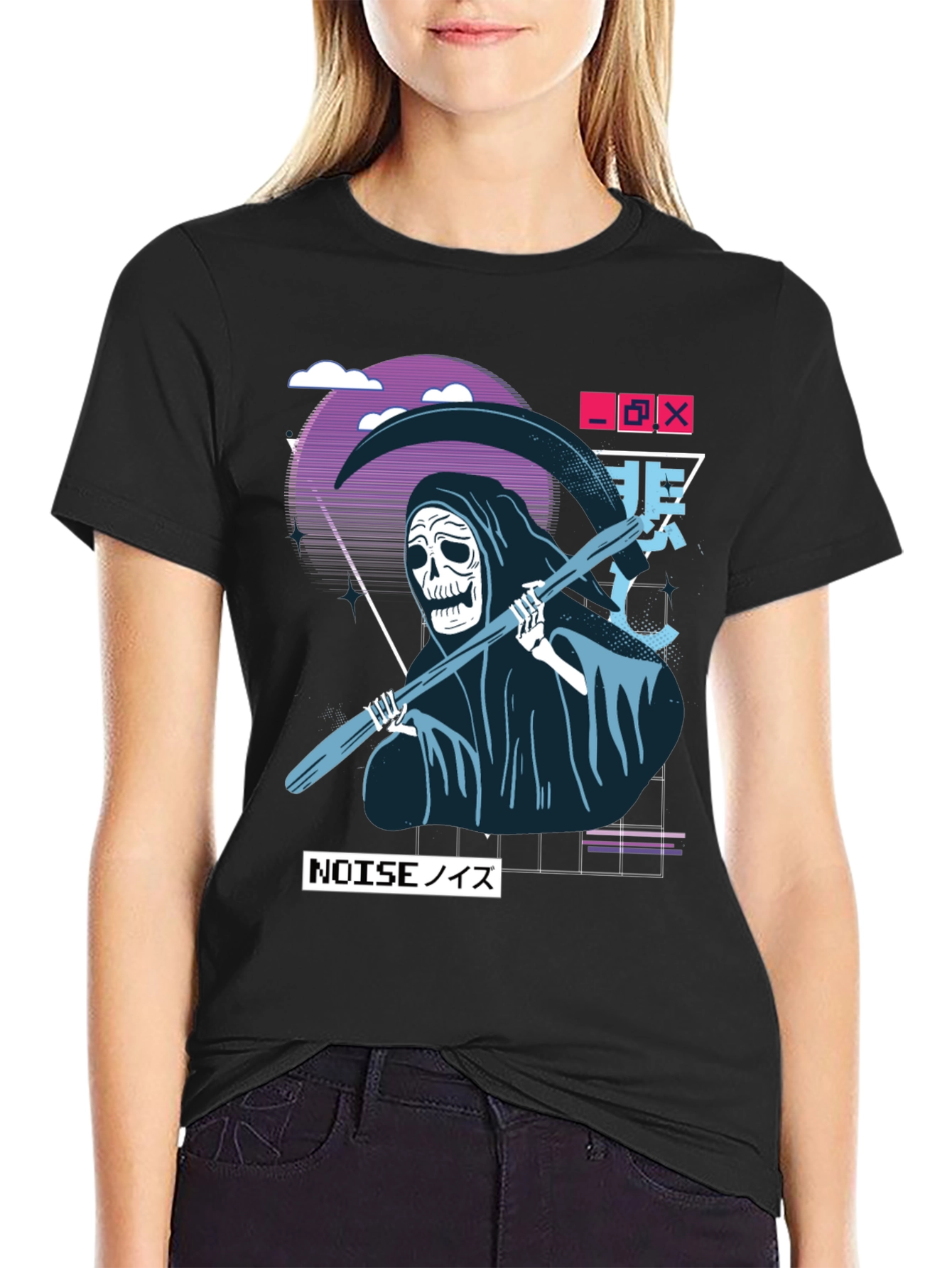 Black Grim Reaper Vaporwave T-Shirt view 2
