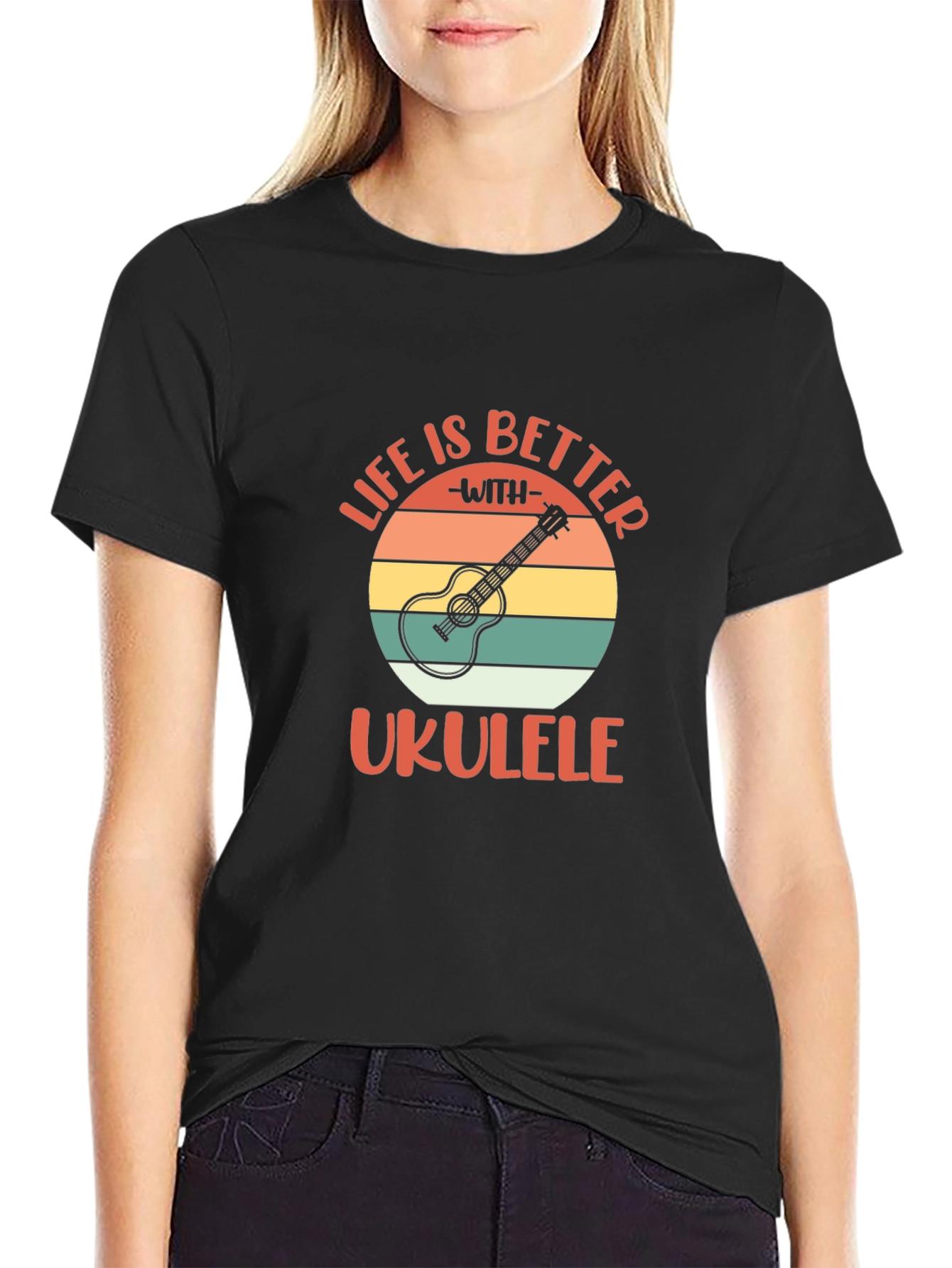 Black Life is Better with Ukulele Graphic T-Shirt view 2