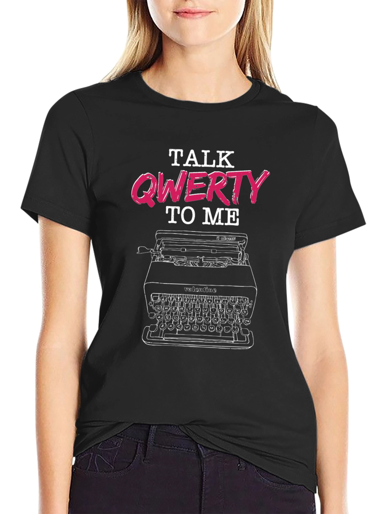Black Talk Qwerty To Me T-Shirt - Typographic Design view 2