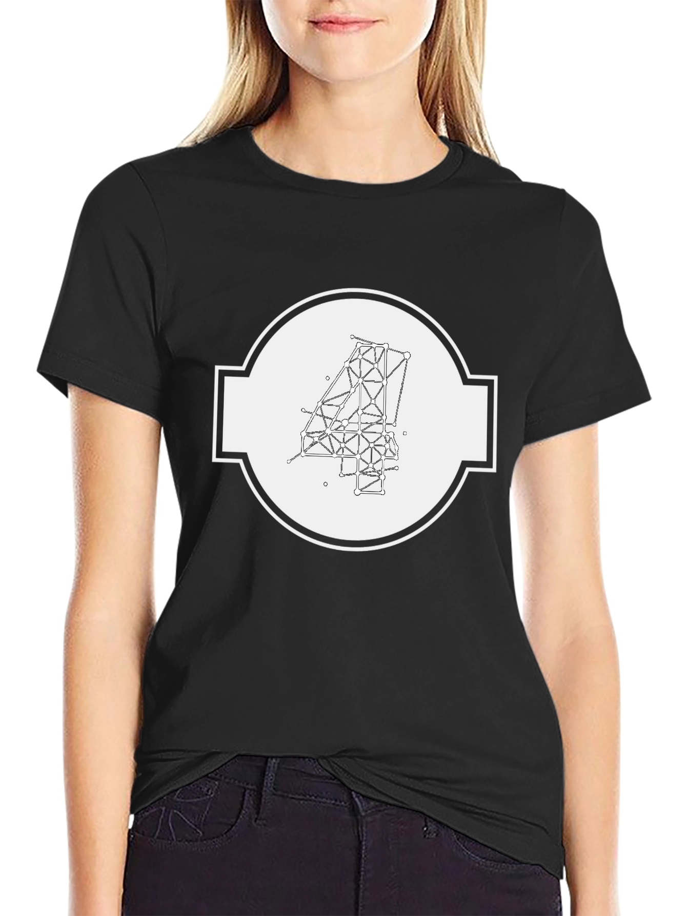Black Geometric Number Four Graphic Tee - Modern Design view 2