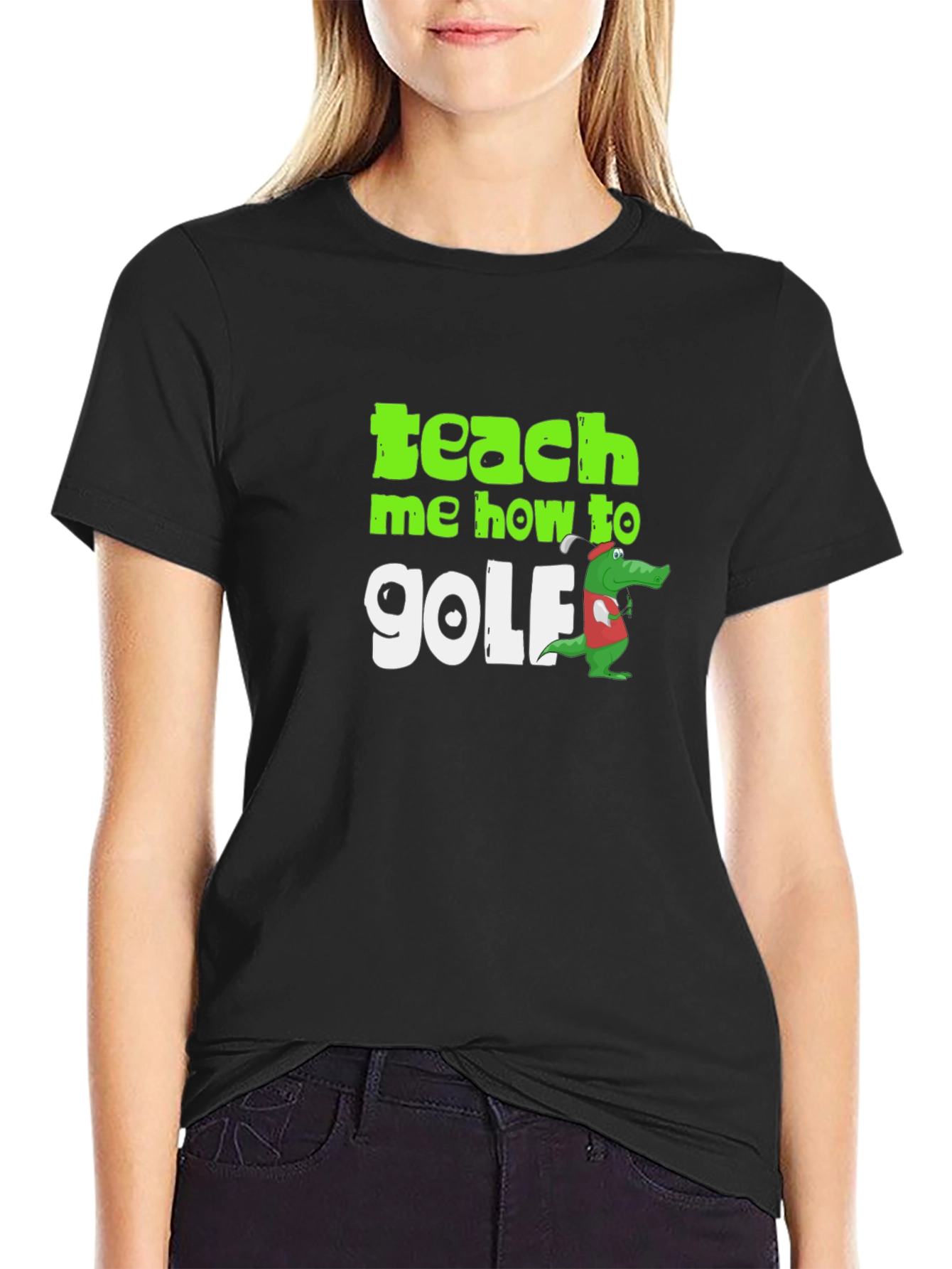 Black Teach Me How To Golf T-Shirt view 2