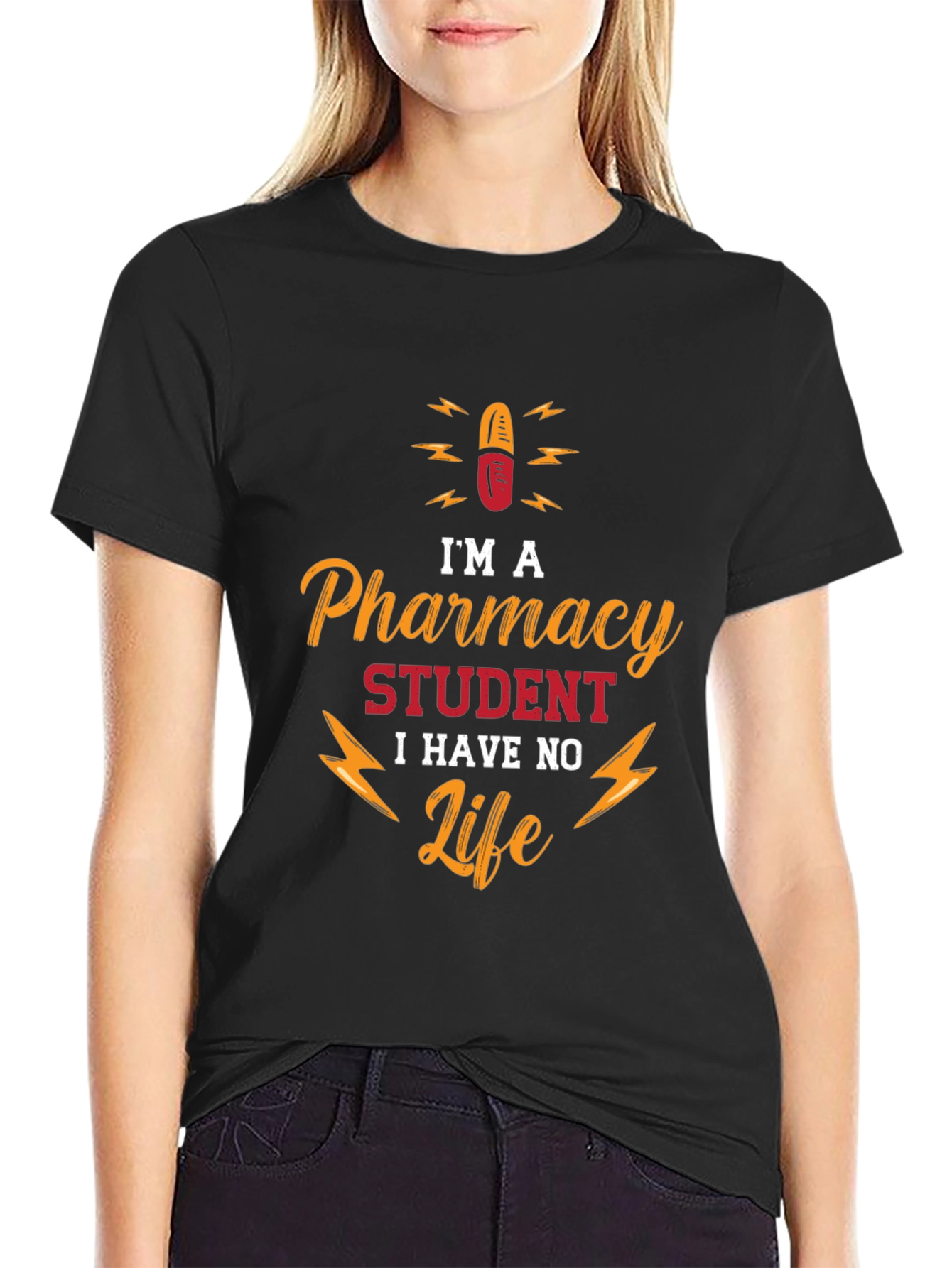 Black Pharmacy Student No Life T-Shirt - Funny College Apparel view 2