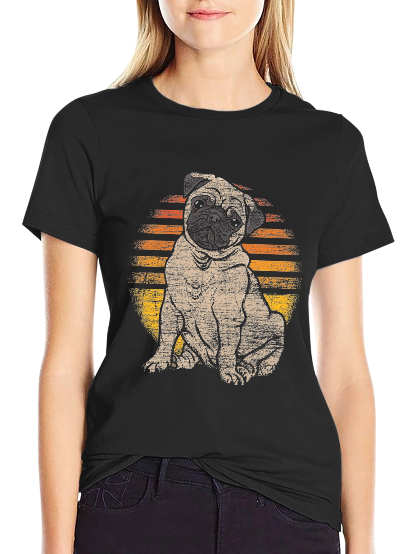 Black Pug Sunset T-Shirt - Cute Dog Graphic Tee view 2