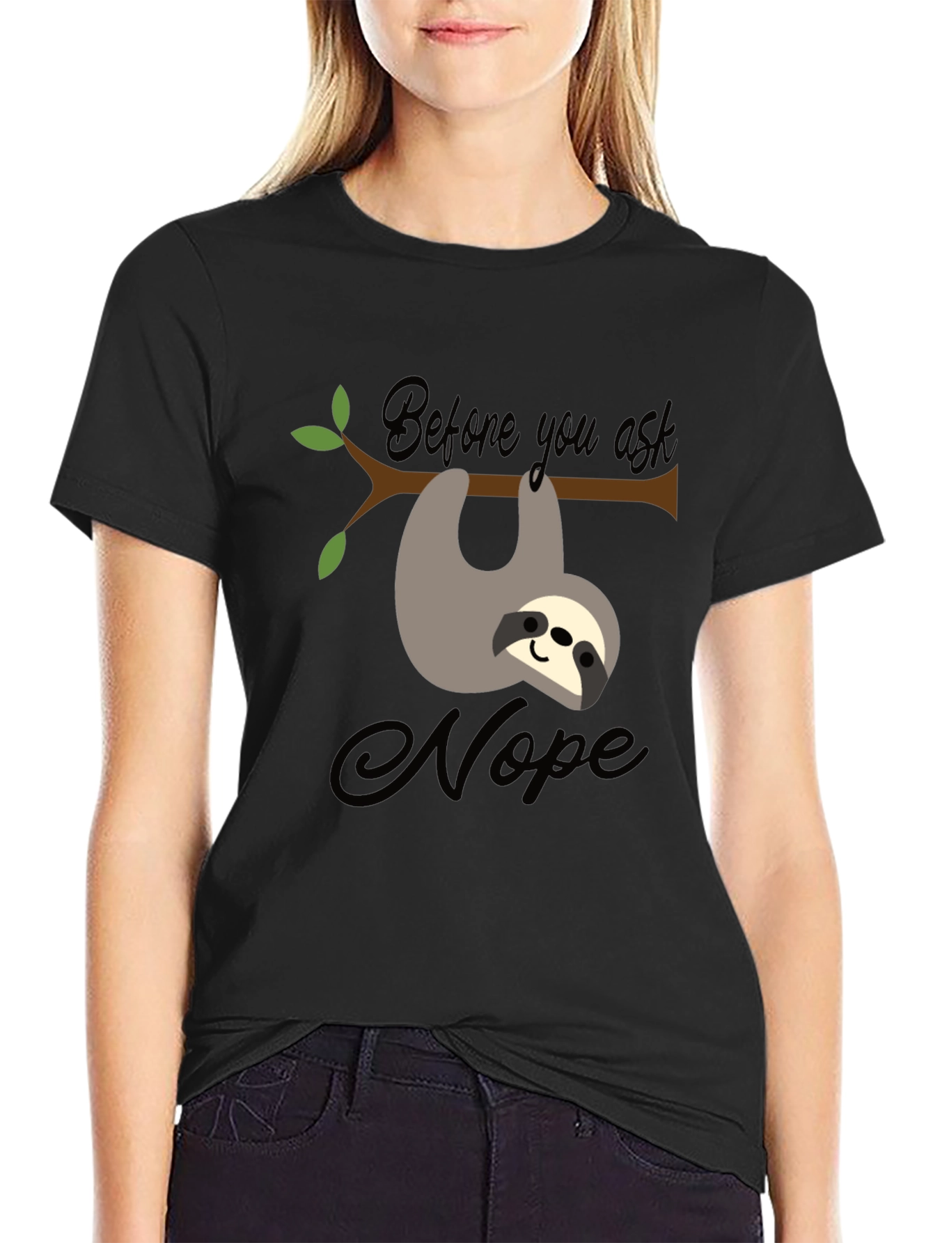 Black Sloth Nope T-Shirt Funny Graphic Tee view 2
